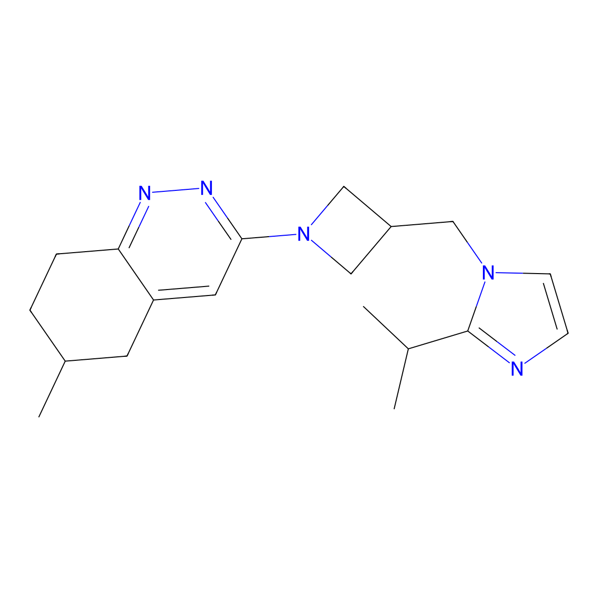 6-methyl-3-(3-{[2-(propan-2-yl)-1H-imidazol-1-yl]methyl}azetidin-1-yl)-5,6,7,8-tetrahydrocinnoline molecular structure, CAS 2741936-43-4