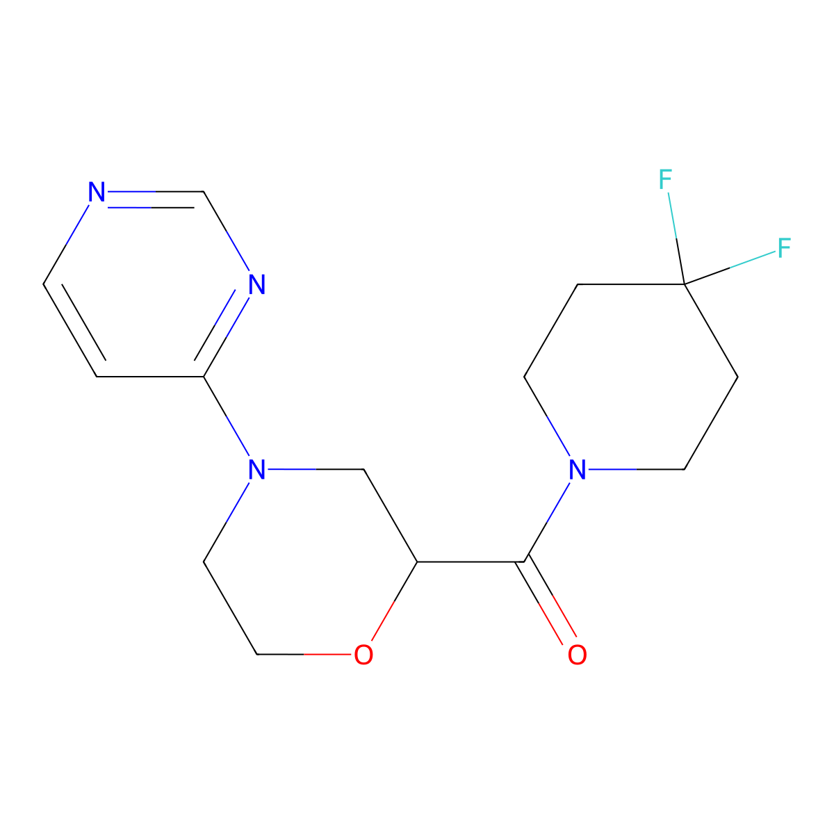 2-(4,4-Difluoropiperidine-1-carbonyl)-4-(pyrimidin-4-yl)morpholine molecular structure, CAS 2741936-44-5