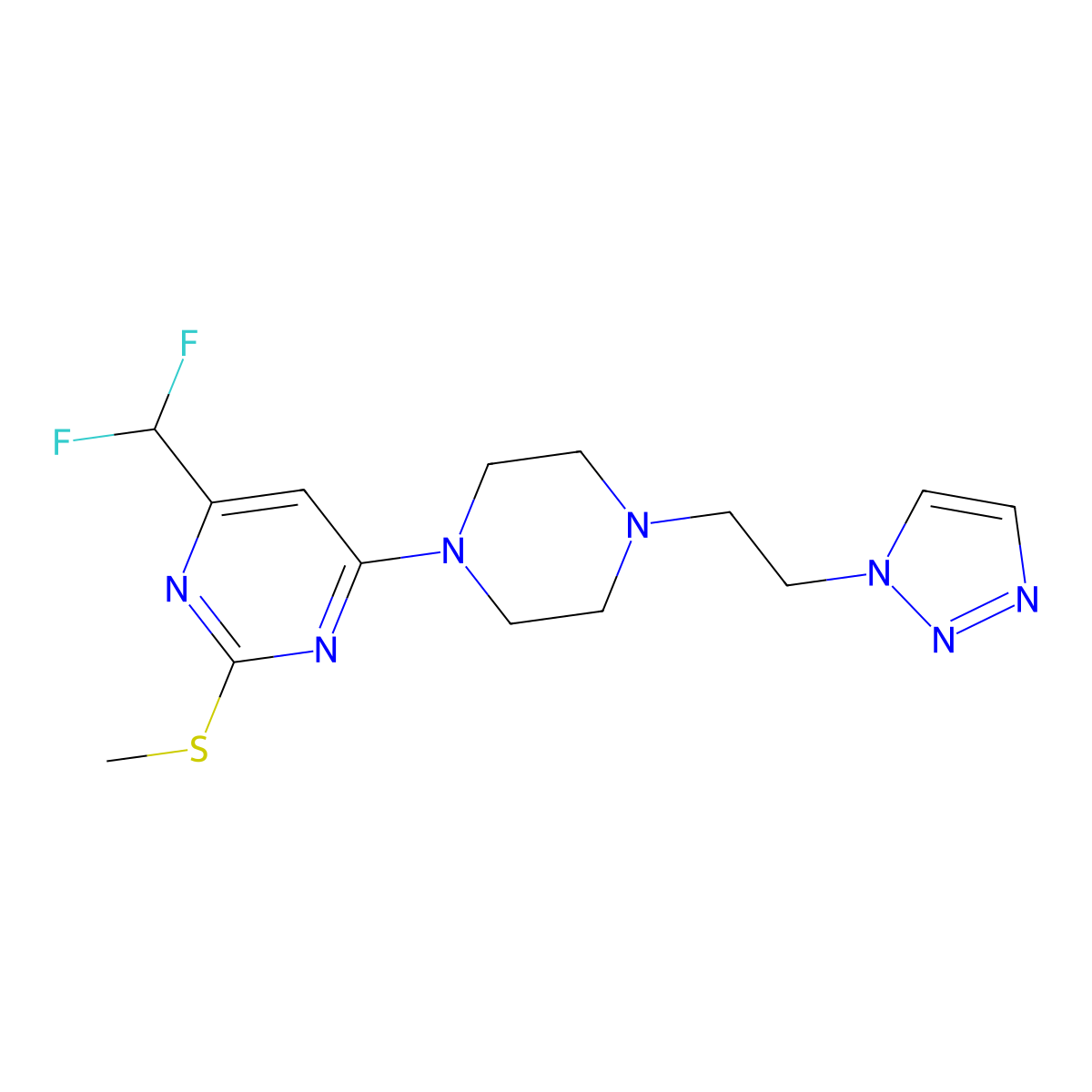 4-(difluoromethyl)-2-(methylsulfanyl)-6-{4-[2-(1H-1,2,3-triazol-1-yl)ethyl]piperazin-1-yl}pyrimidine molecular structure, CAS 2741936-46-7