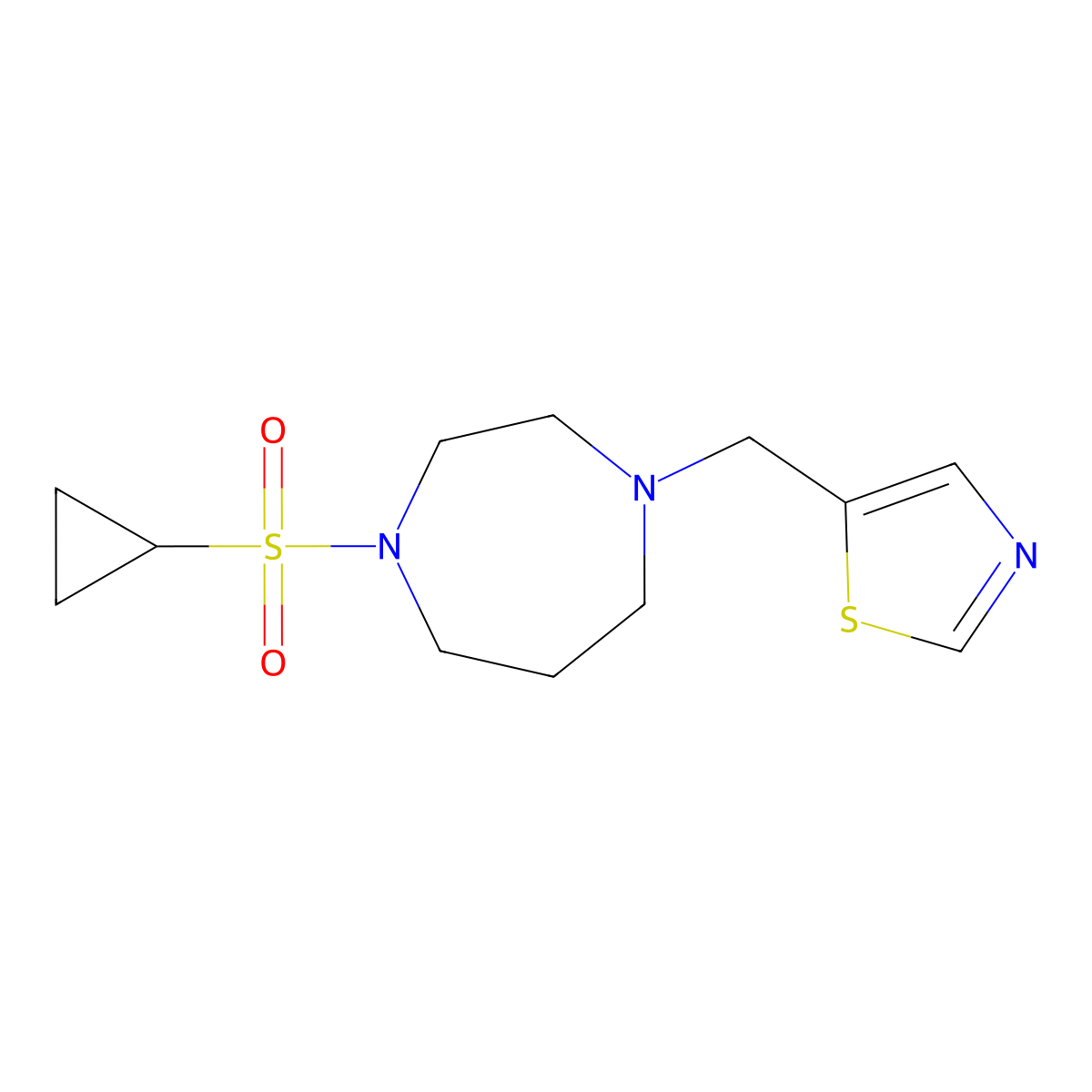 1-(Cyclopropanesulfonyl)-4-[(1,3-thiazol-5-yl)methyl]-1,4-diazepane molecular structure, CAS 2741936-50-3