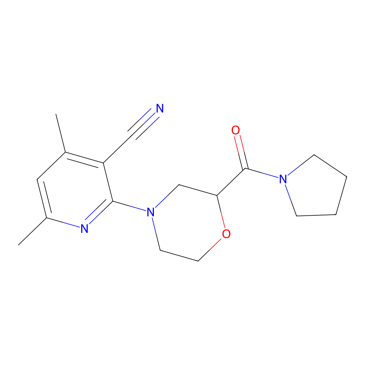 4,6-Dimethyl-2-[2-(pyrrolidine-1-carbonyl)morpholin-4-yl]pyridine-3-carbonitrile molecular structure, CAS 2741936-51-4