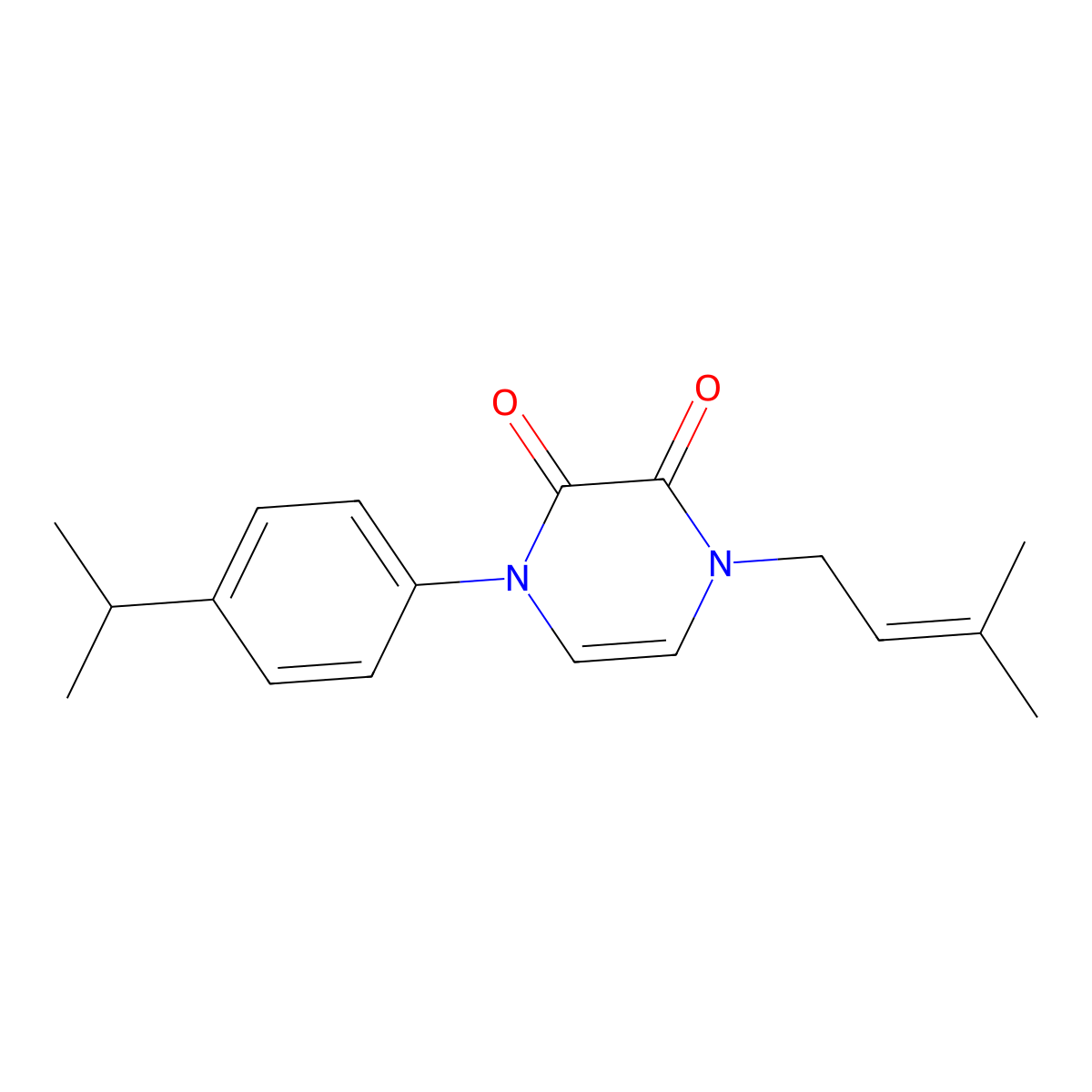 1-(3-Methylbut-2-en-1-yl)-4-[4-(propan-2-yl)phenyl]-1,2,3,4-tetrahydropyrazine-2,3-dione molecular structure, CAS 2741936-52-5