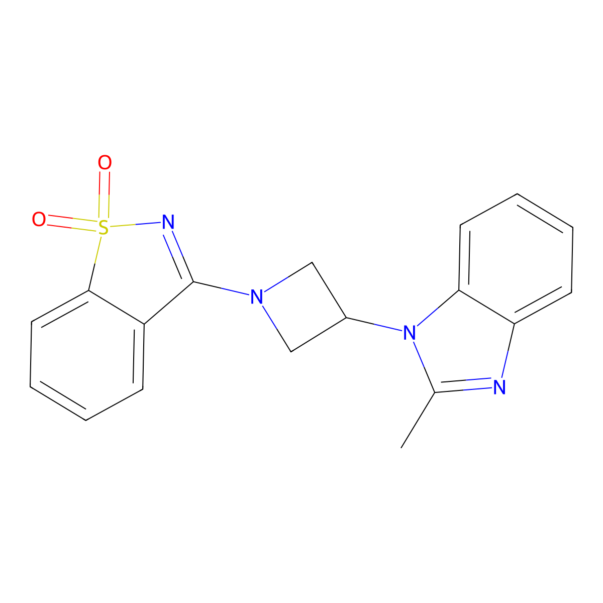 3-[3-(2-Methylbenzimidazol-1-yl)azetidin-1-yl]-1,2-benzothiazole 1,1-dioxide molecular structure, CAS 2741936-53-6