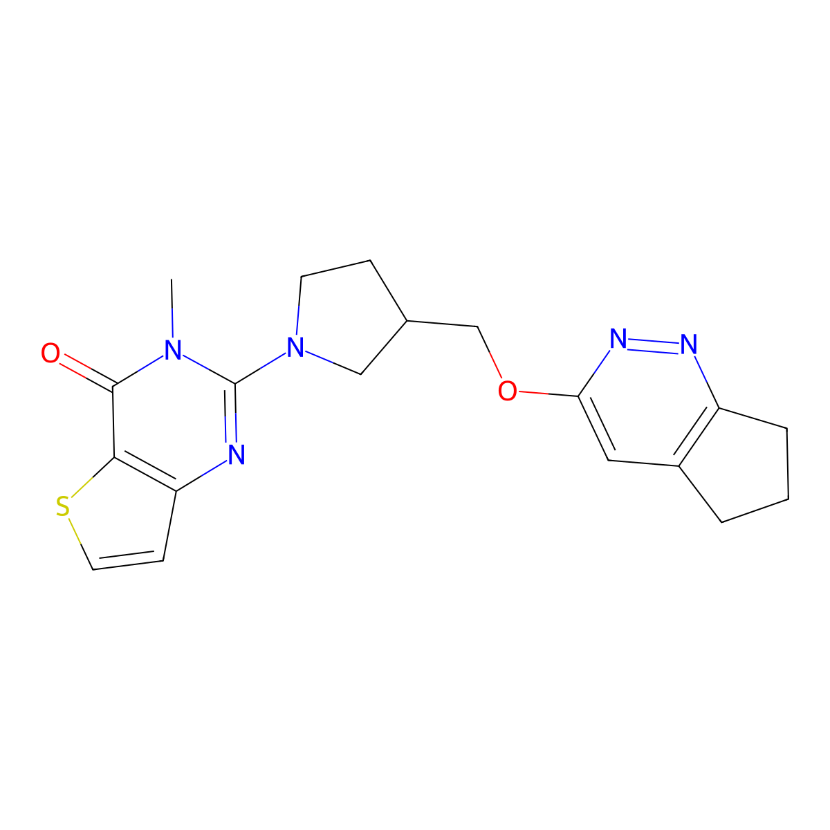 2-[3-({5H,6H,7H-cyclopenta[c]pyridazin-3-yloxy}methyl)pyrrolidin-1-yl]-3-methyl-3H,4H-thieno[3,2-d]pyrimidin-4-one molecular structure, CAS 2741936-56-9