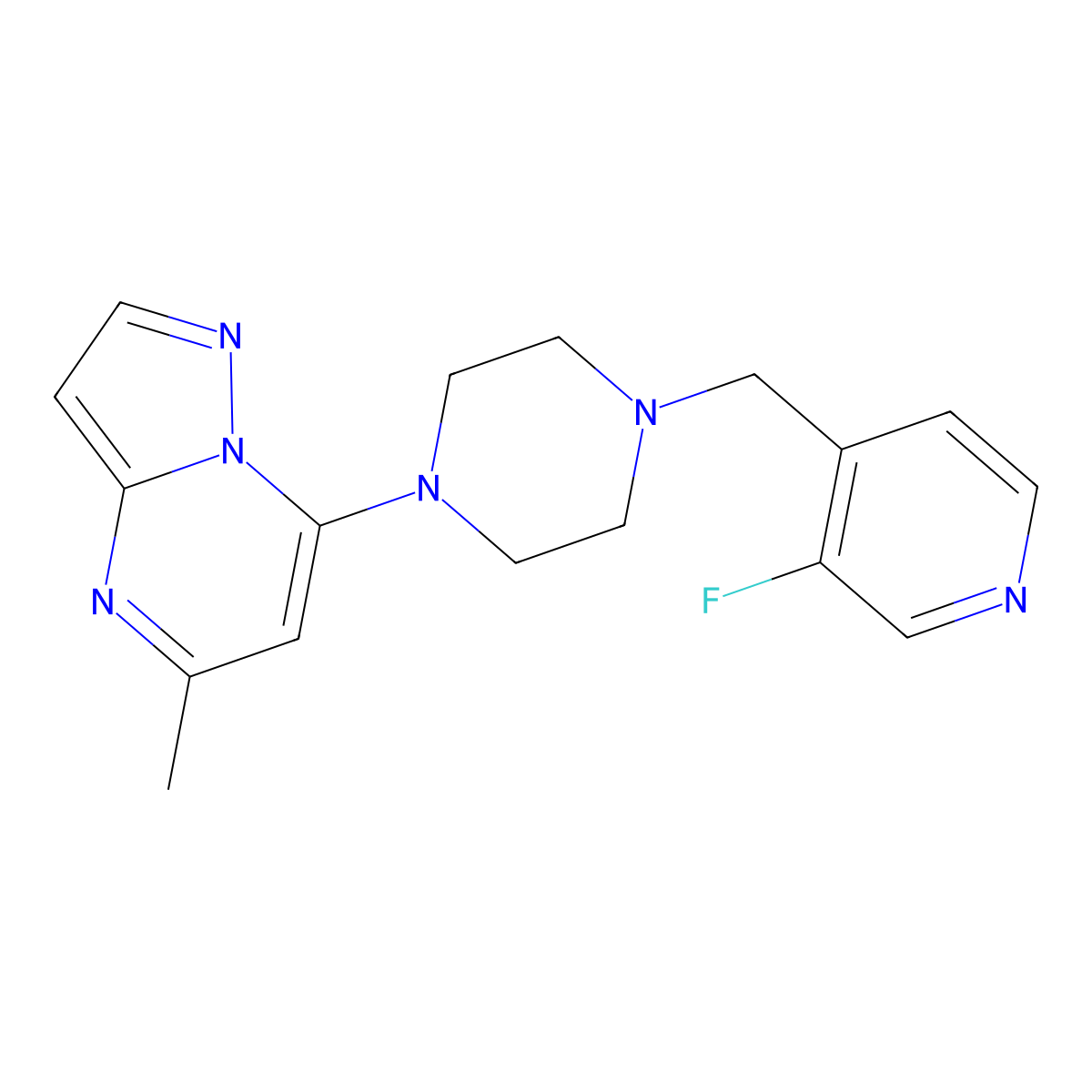 1-[(3-Fluoropyridin-4-yl)methyl]-4-{5-methylpyrazolo[1,5-a]pyrimidin-7-yl}piperazine molecular structure, CAS 2741936-57-0