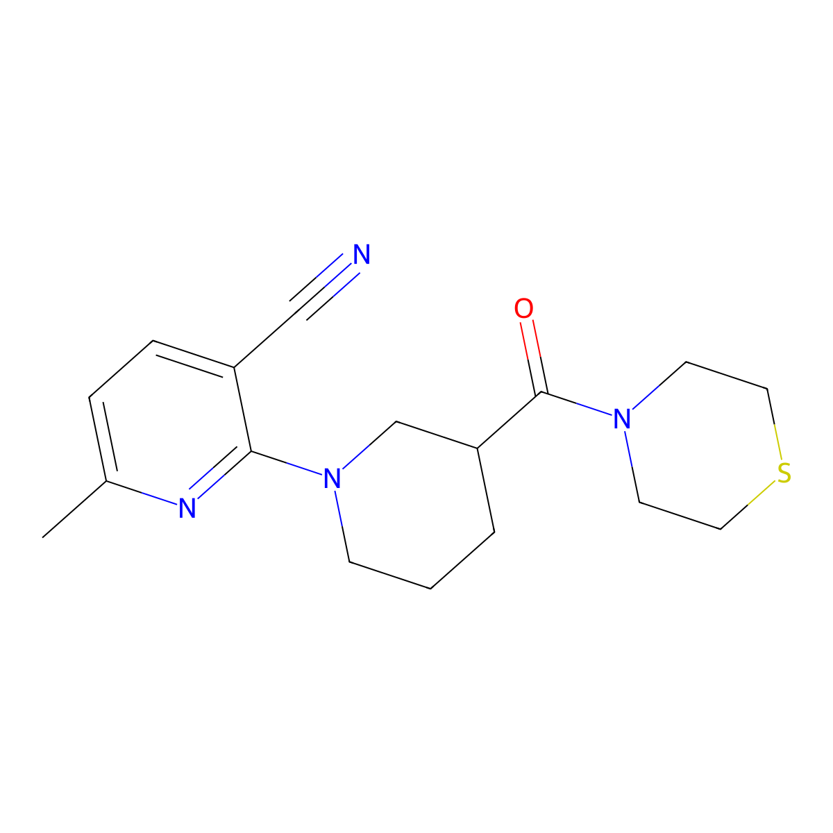 6-Methyl-2-[3-(thiomorpholine-4-carbonyl)piperidin-1-yl]pyridine-3-carbonitrile molecular structure, CAS 2741936-58-1