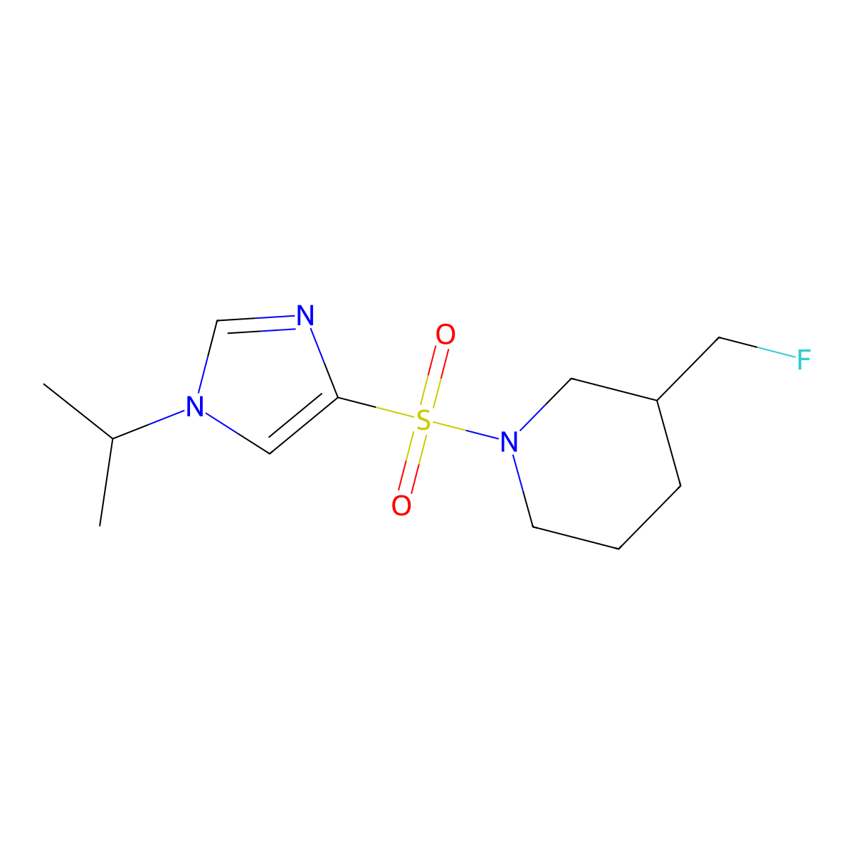3-(fluoromethyl)-1-{[1-(propan-2-yl)-1H-imidazol-4-yl]sulfonyl}piperidine molecular structure, CAS 2741936-59-2