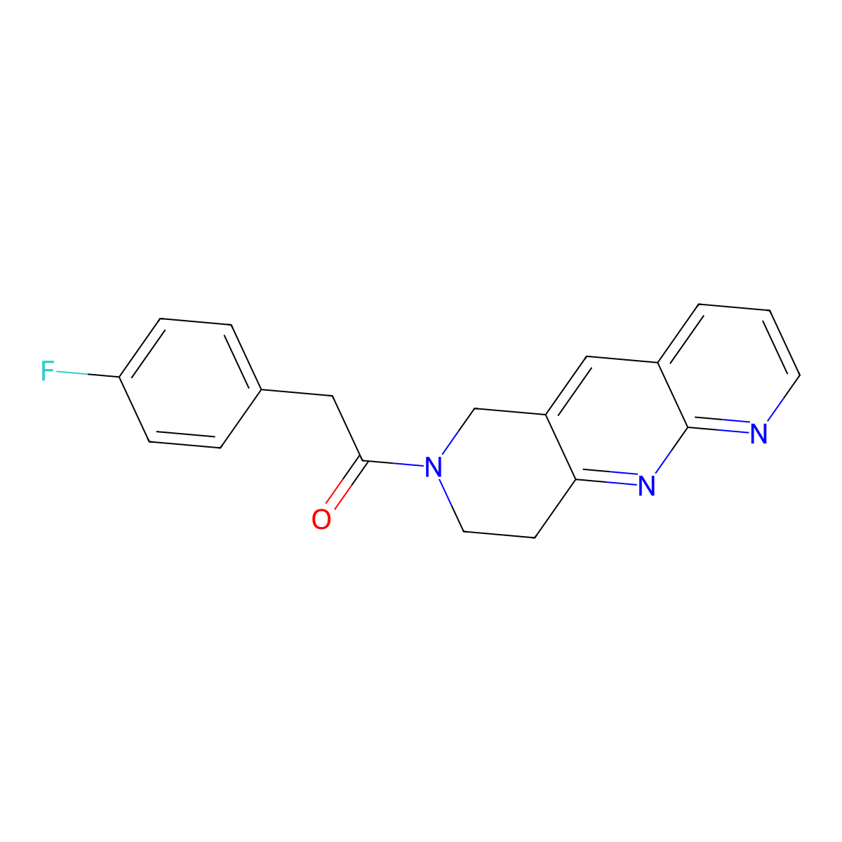 2-(4-fluorophenyl)-1-{6H,7H,8H,9H-pyrido[2,3-b]1,6-naphthyridin-7-yl}ethan-1-one molecular structure, CAS 2741936-65-0