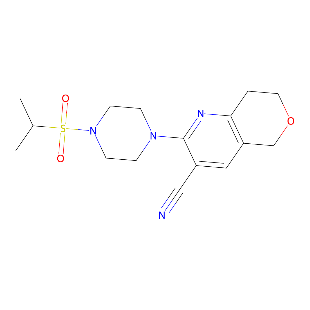 2-[4-(propane-2-sulfonyl)piperazin-1-yl]-5H,7H,8H-pyrano[4,3-b]pyridine-3-carbonitrile molecular structure, CAS 2741936-67-2