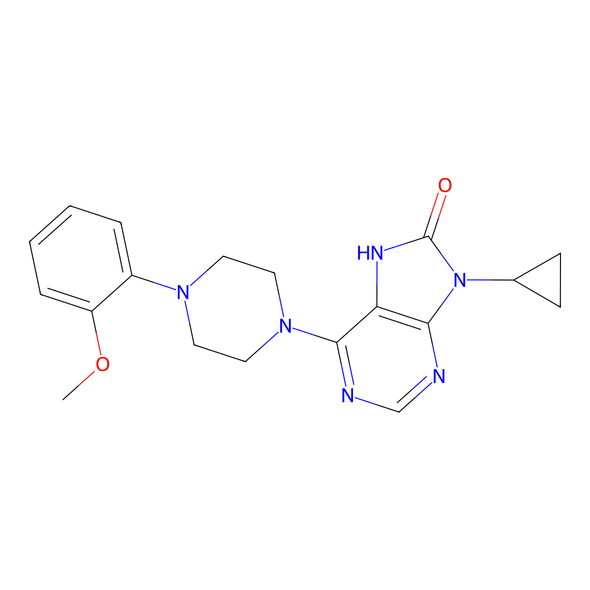 9-cyclopropyl-6-[4-(2-methoxyphenyl)piperazin-1-yl]-8,9-dihydro-7H-purin-8-one molecular structure, CAS 2741936-69-4