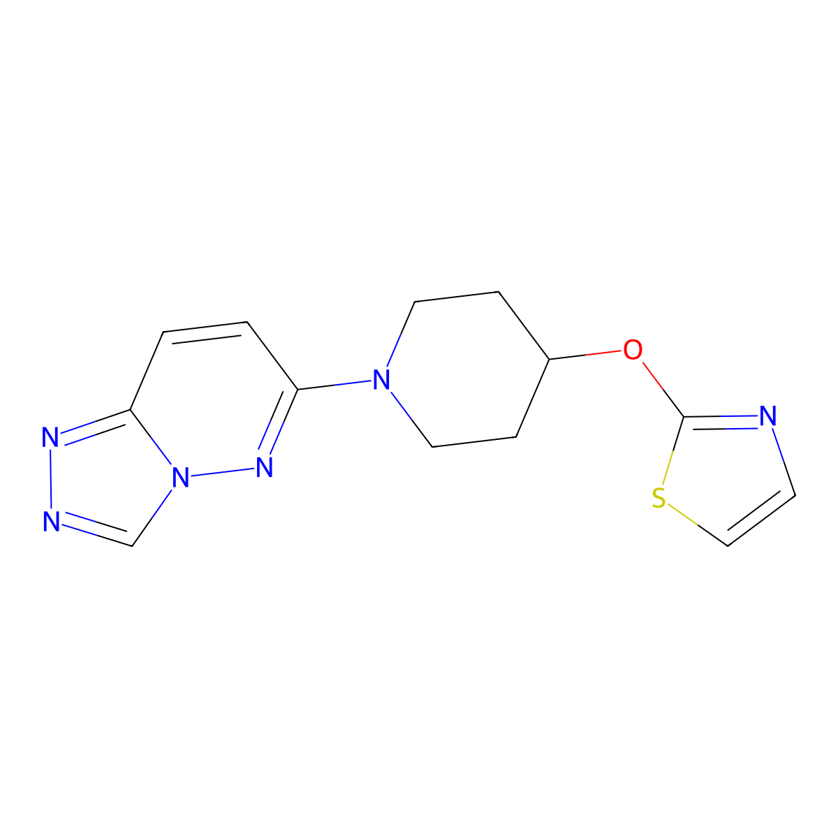4-(1,3-Thiazol-2-yloxy)-1-{[1,2,4]triazolo[4,3-b]pyridazin-6-yl}piperidine molecular structure, CAS 2741936-71-8
