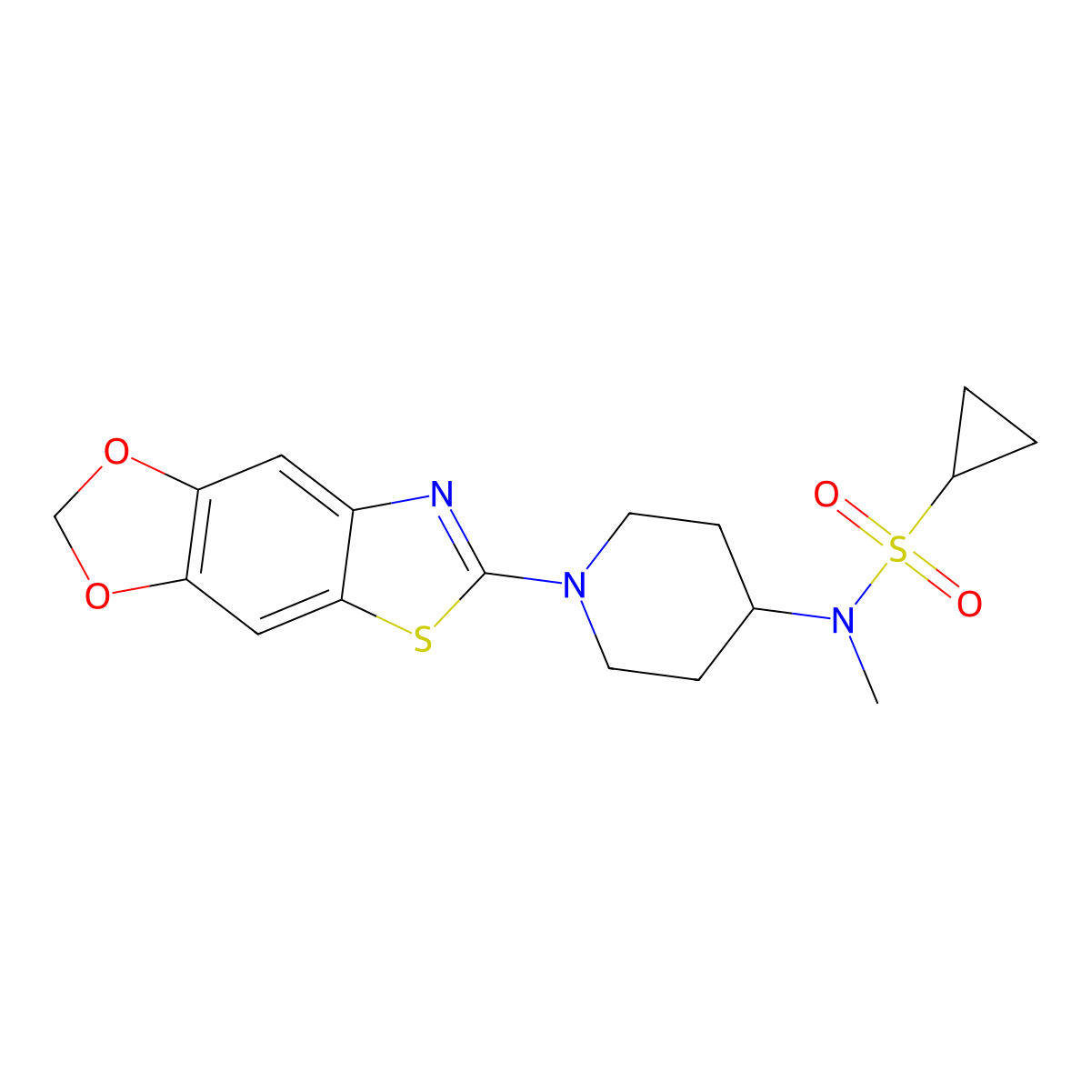 N-[1-([1,3]dioxolo[4,5-f][1,3]benzothiazol-6-yl)piperidin-4-yl]-N-methylcyclopropanesulfonamide molecular structure, CAS 2741936-76-3