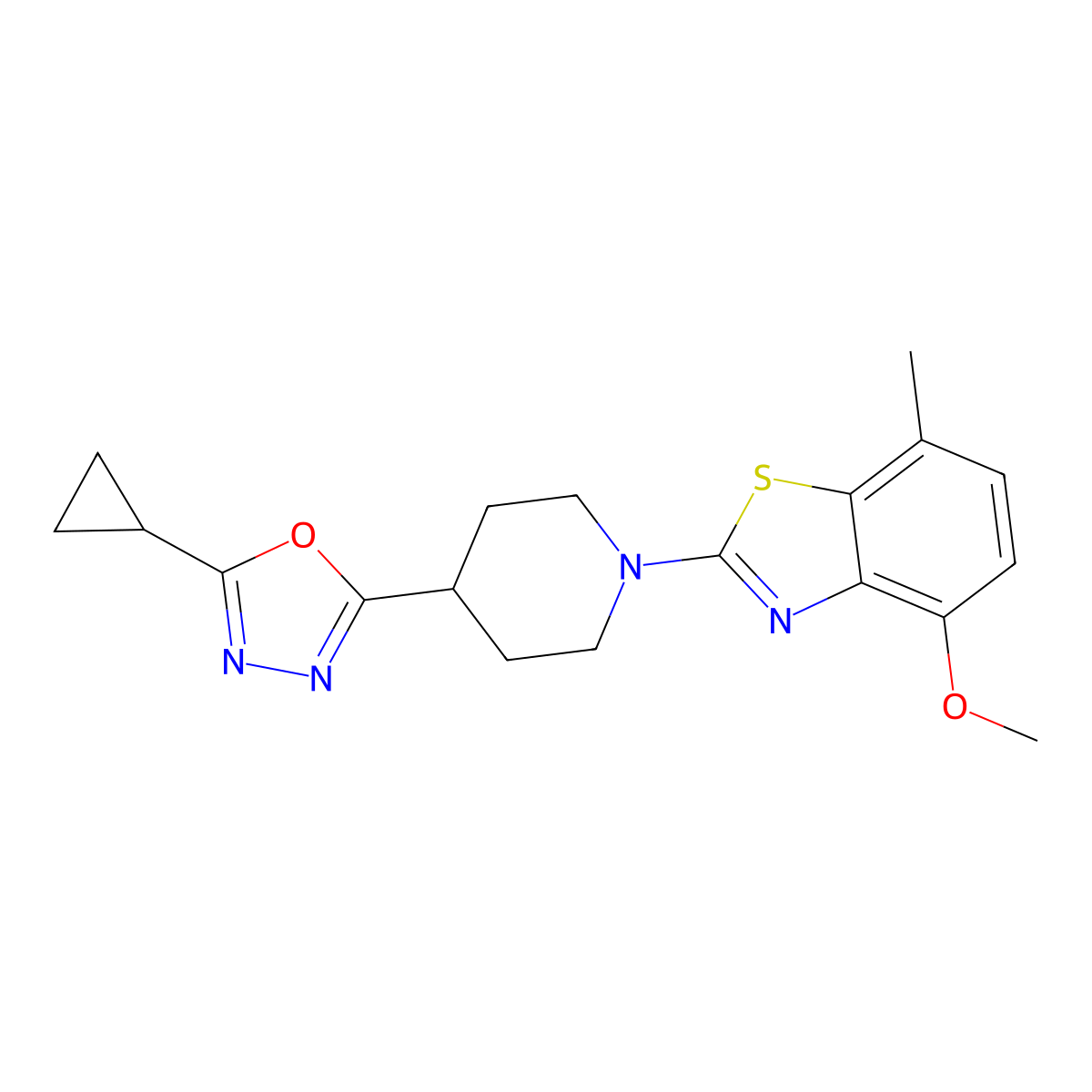 2-[4-(5-Cyclopropyl-1,3,4-oxadiazol-2-yl)piperidin-1-yl]-4-methoxy-7-methyl-1,3-benzothiazole molecular structure, CAS 2741936-78-5