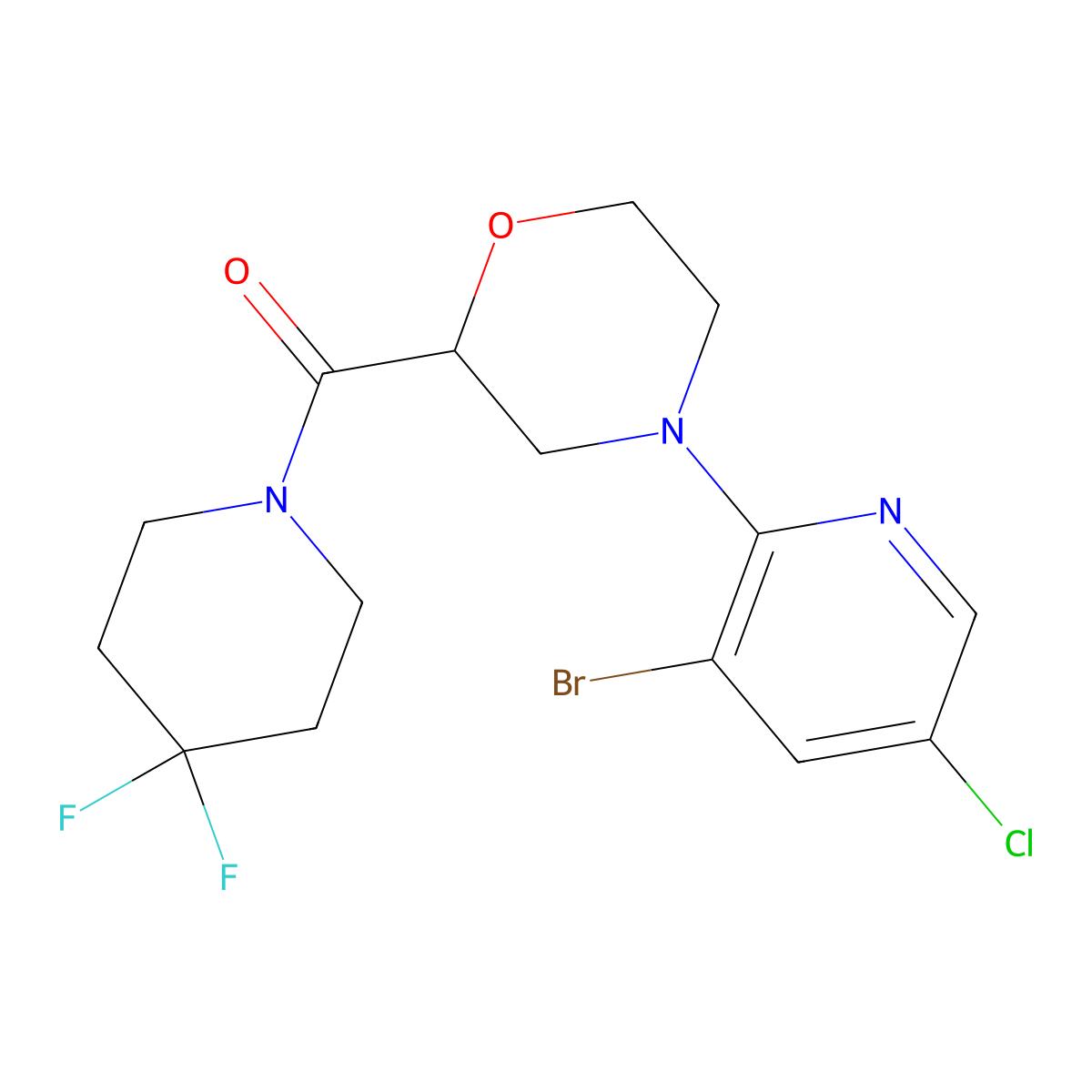 4-(3-Bromo-5-chloropyridin-2-yl)-2-(4,4-difluoropiperidine-1-carbonyl)morpholine molecular structure, CAS 2741936-80-9