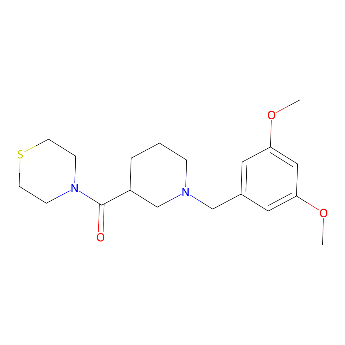 4-{1-[(3,5-Dimethoxyphenyl)methyl]piperidine-3-carbonyl}thiomorpholine molecular structure, CAS 2741936-81-0