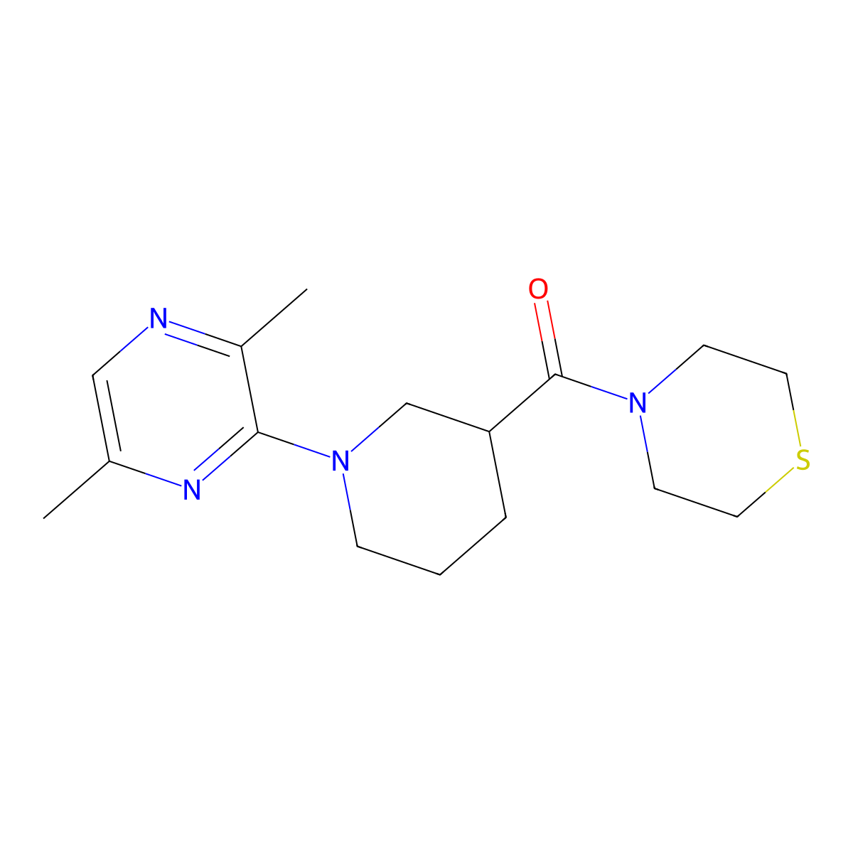 4-[1-(3,6-Dimethylpyrazin-2-yl)piperidine-3-carbonyl]thiomorpholine molecular structure, CAS 2741936-82-1