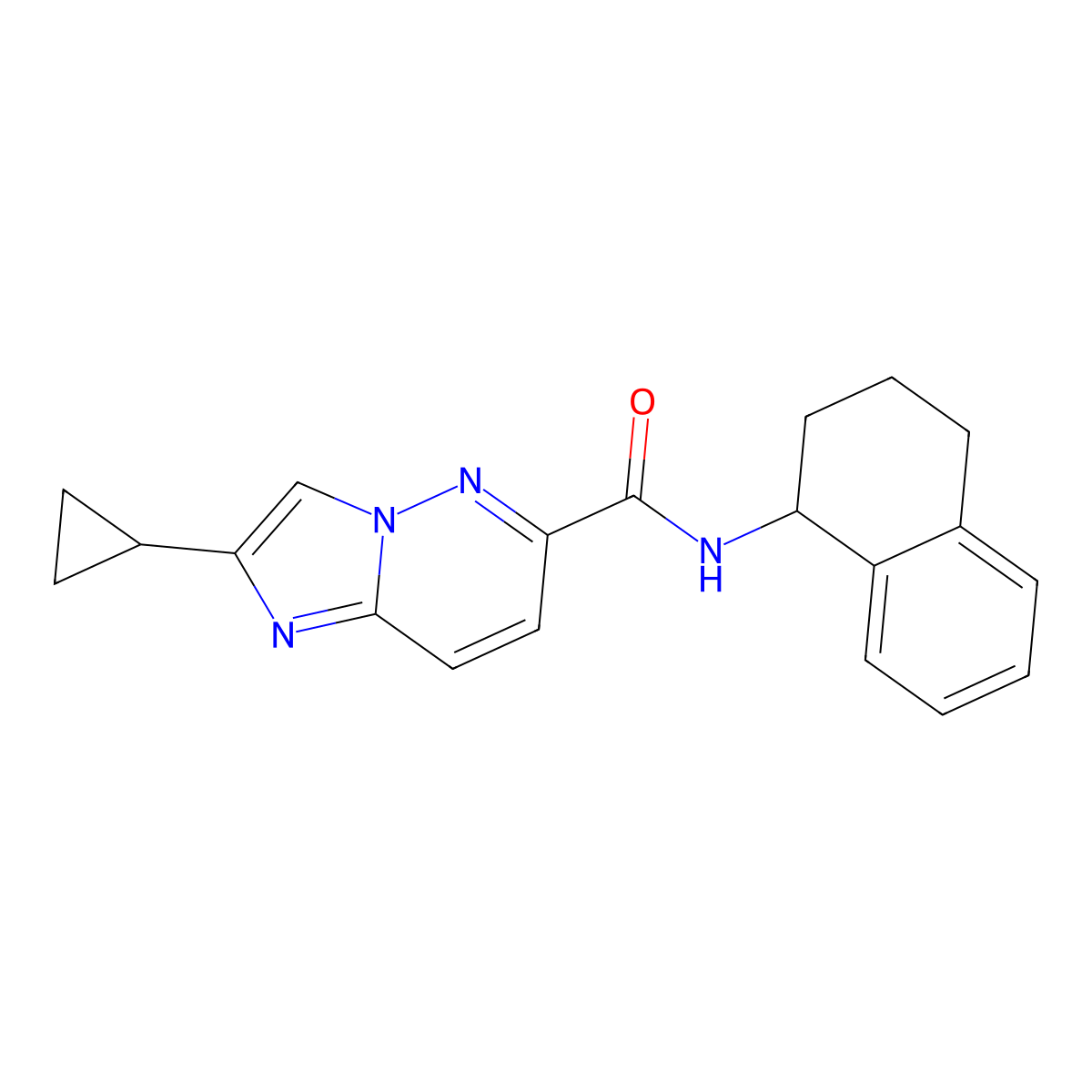 2-cyclopropyl-N-(1,2,3,4-tetrahydronaphthalen-1-yl)imidazo[1,2-b]pyridazine-6-carboxamide molecular structure, CAS 2741936-84-3