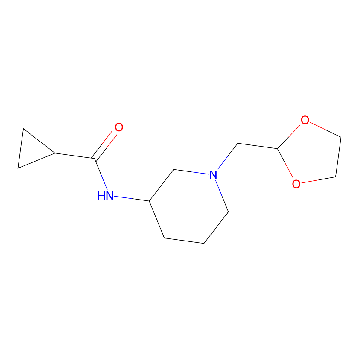 N-{1-[(1,3-dioxolan-2-yl)methyl]piperidin-3-yl}cyclopropanecarboxamide molecular structure, CAS 2741936-88-7