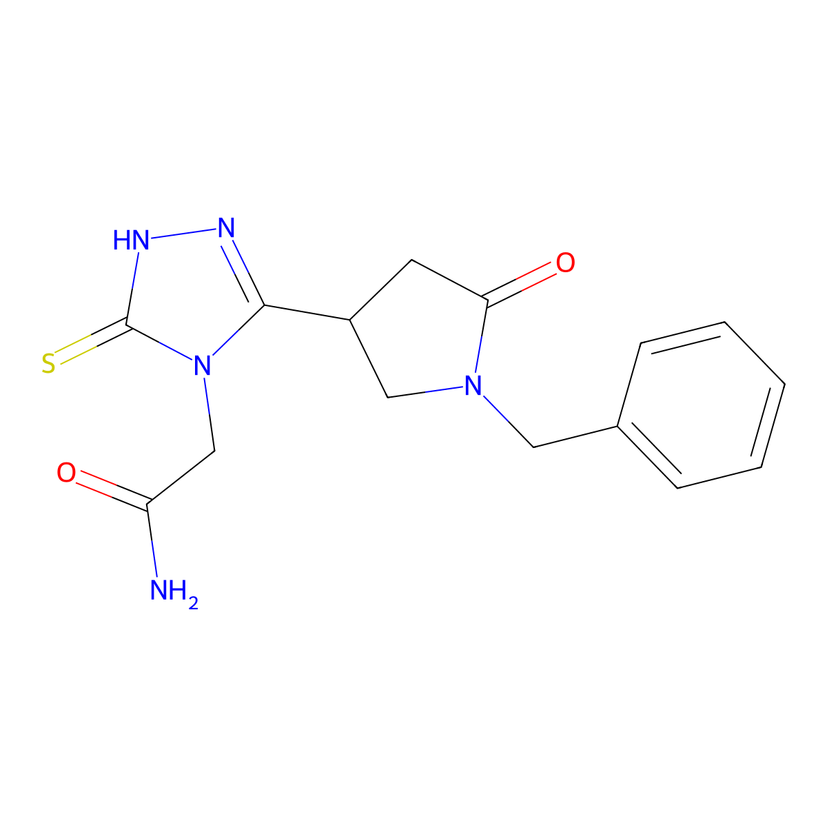 2-[3-(1-benzyl-5-oxopyrrolidin-3-yl)-5-sulfanylidene-4,5-dihydro-1H-1,2,4-triazol-4-yl]acetamide molecular structure, CAS 2741936-90-1