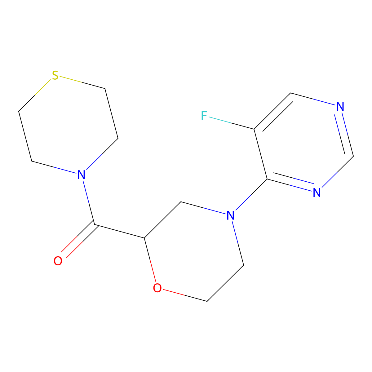 4-(5-Fluoropyrimidin-4-yl)-2-(thiomorpholine-4-carbonyl)morpholine molecular structure, CAS 2741936-92-3