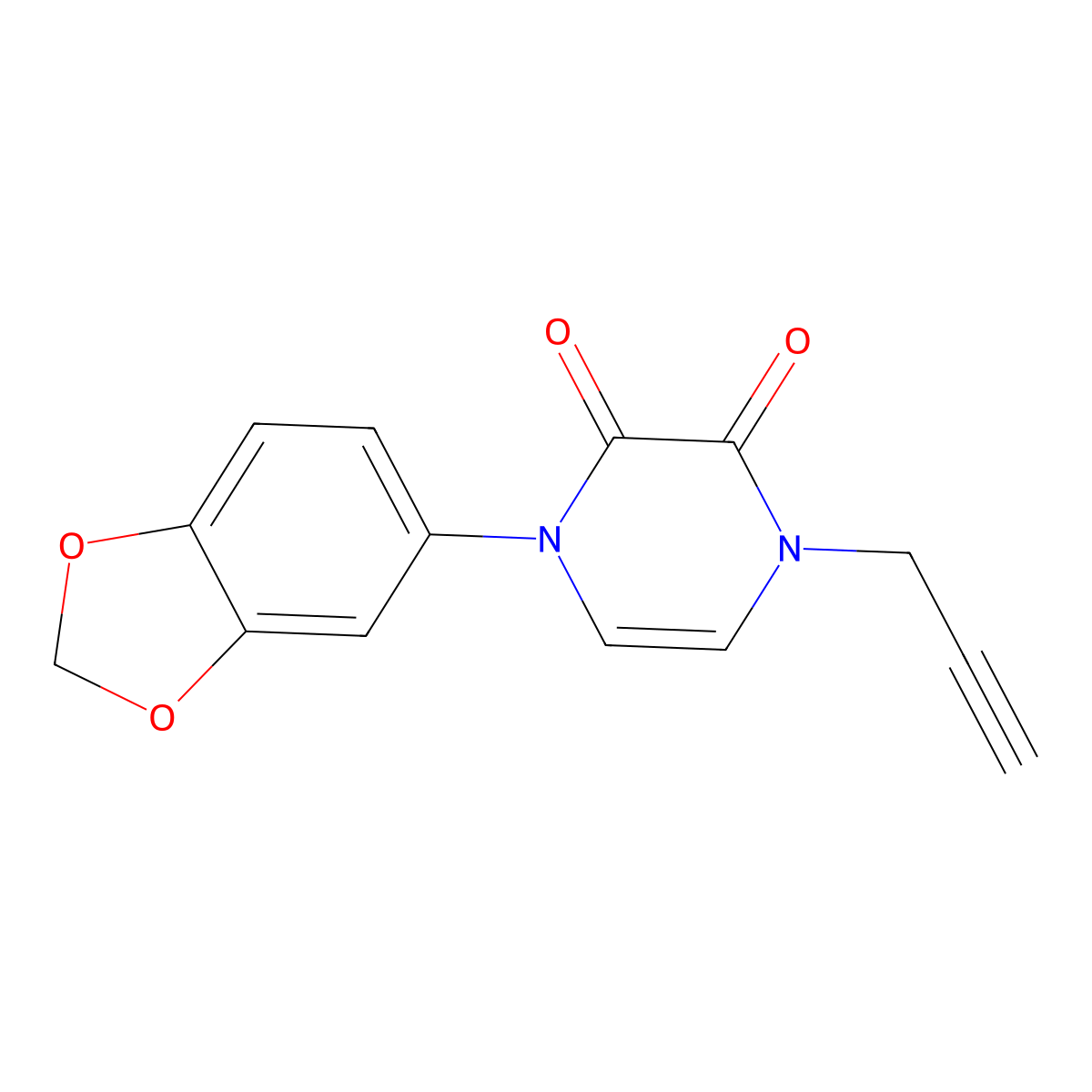 1-(2H-1,3-benzodioxol-5-yl)-4-(prop-2-yn-1-yl)-1,2,3,4-tetrahydropyrazine-2,3-dione molecular structure, CAS 2741936-93-4