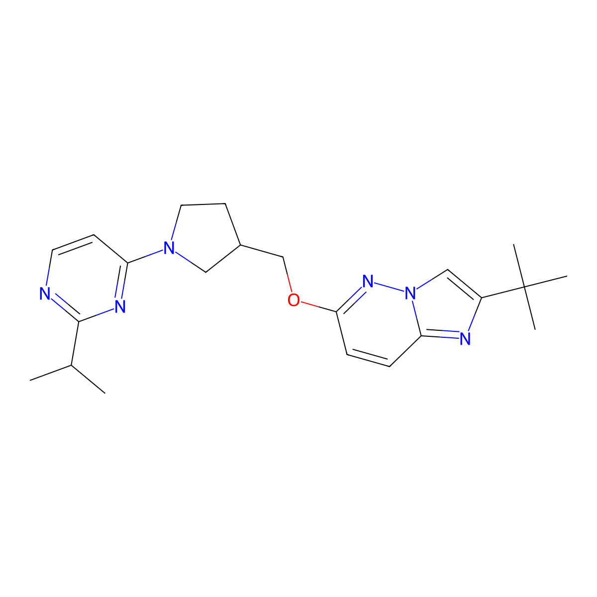 2-Tert-butyl-6-[[1-(2-propan-2-ylpyrimidin-4-yl)pyrrolidin-3-yl]methoxy]imidazo[1,2-b]pyridazine molecular structure, CAS 2741936-94-5