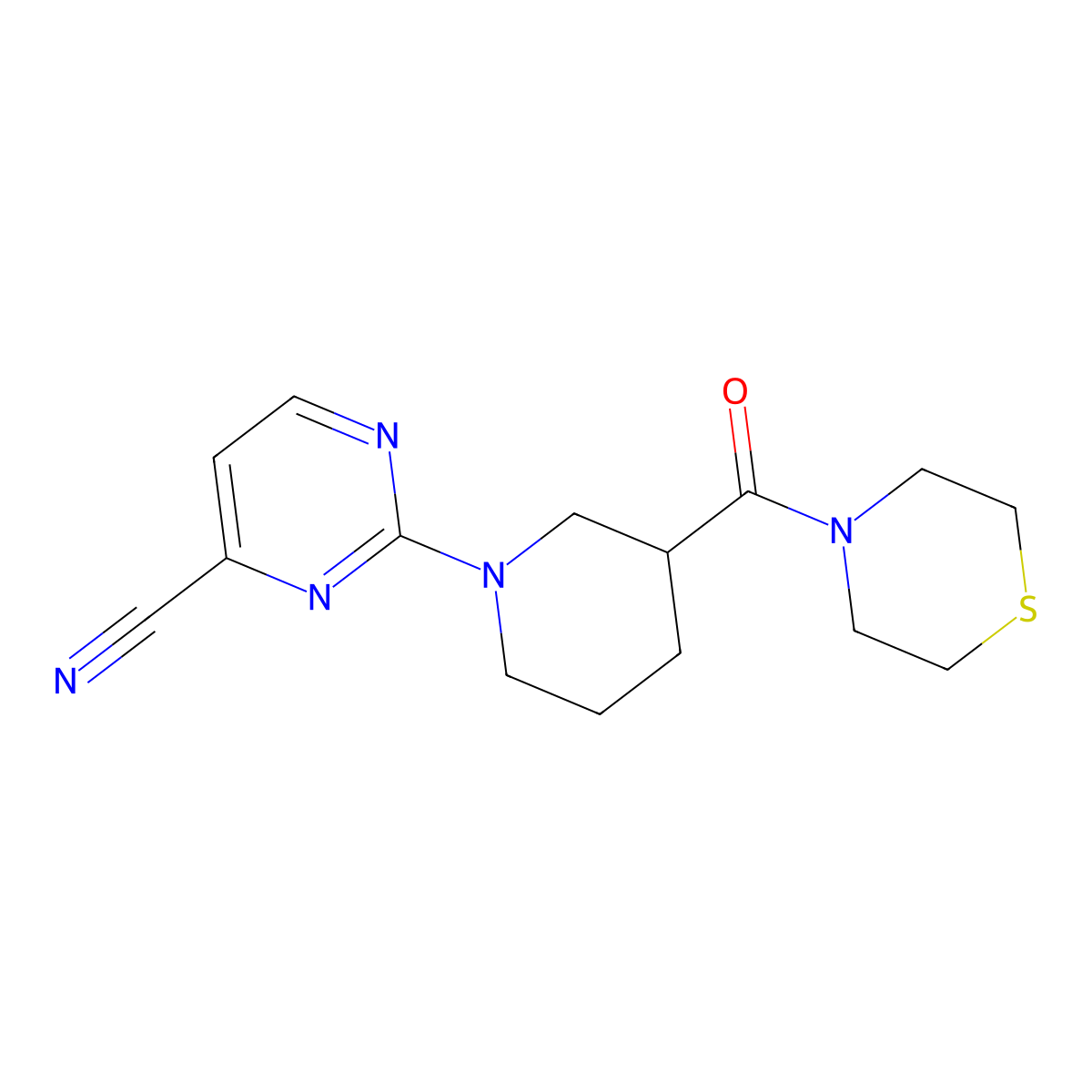 2-[3-(Thiomorpholine-4-carbonyl)piperidin-1-yl]pyrimidine-4-carbonitrile molecular structure, CAS 2741937-04-0