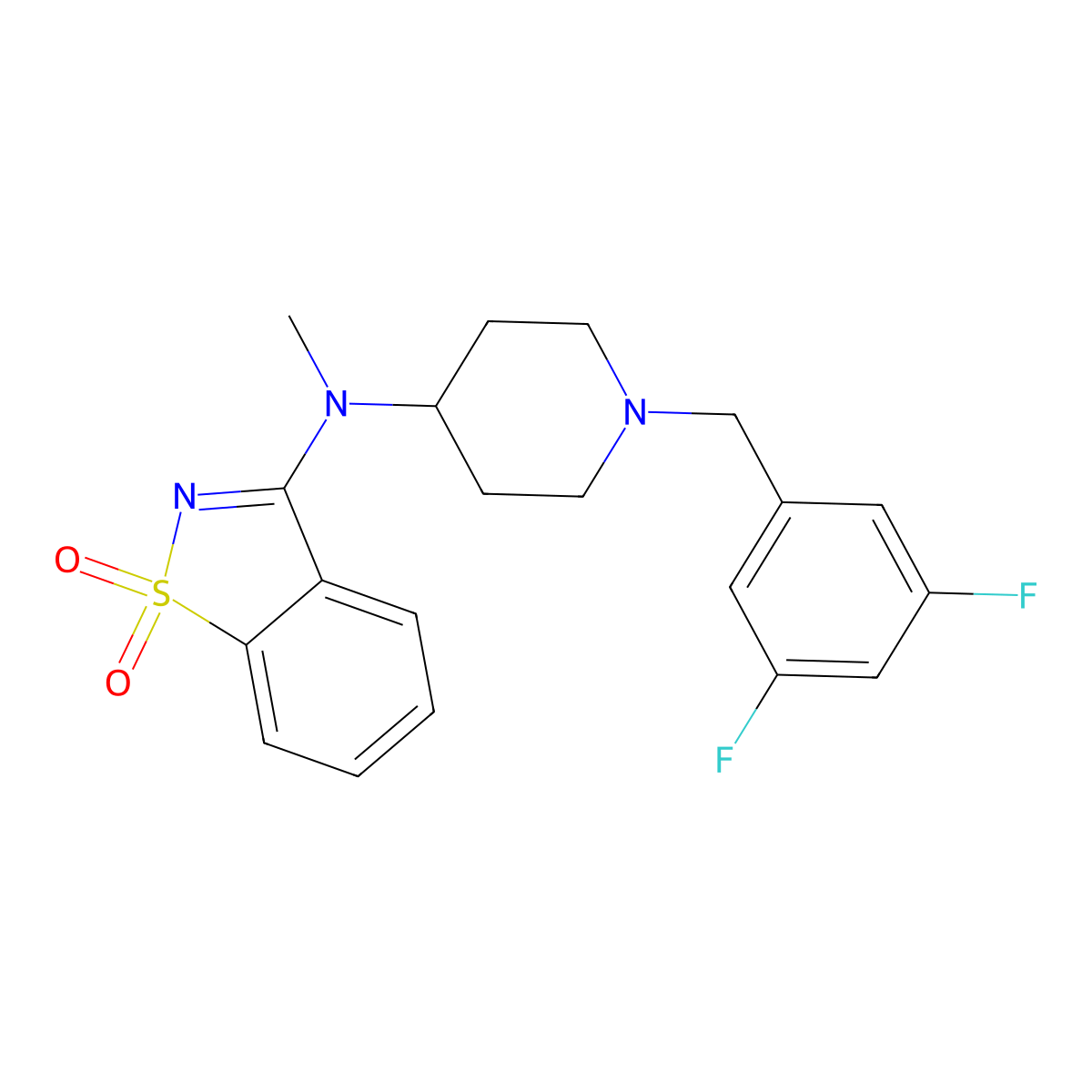 N-[1-[(3,5-difluorophenyl)methyl]piperidin-4-yl]-N-methyl-1,1-dioxo-1,2-benzothiazol-3-amine molecular structure, CAS 2741937-13-1
