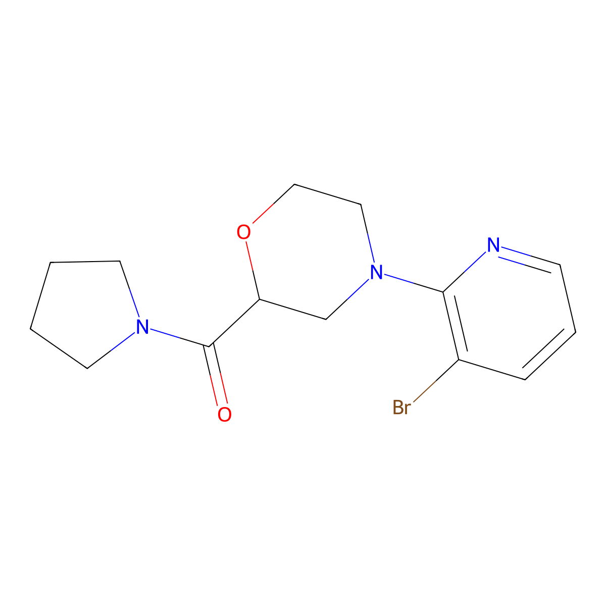 4-(3-Bromopyridin-2-yl)-2-(pyrrolidine-1-carbonyl)morpholine molecular structure, CAS 2741937-17-5