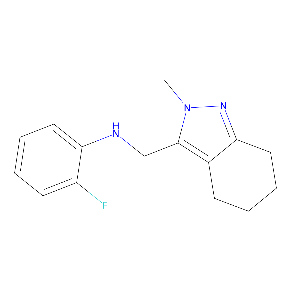 2-fluoro-N-[(2-methyl-4,5,6,7-tetrahydro-2H-indazol-3-yl)methyl]aniline molecular structure, CAS 2741937-22-2