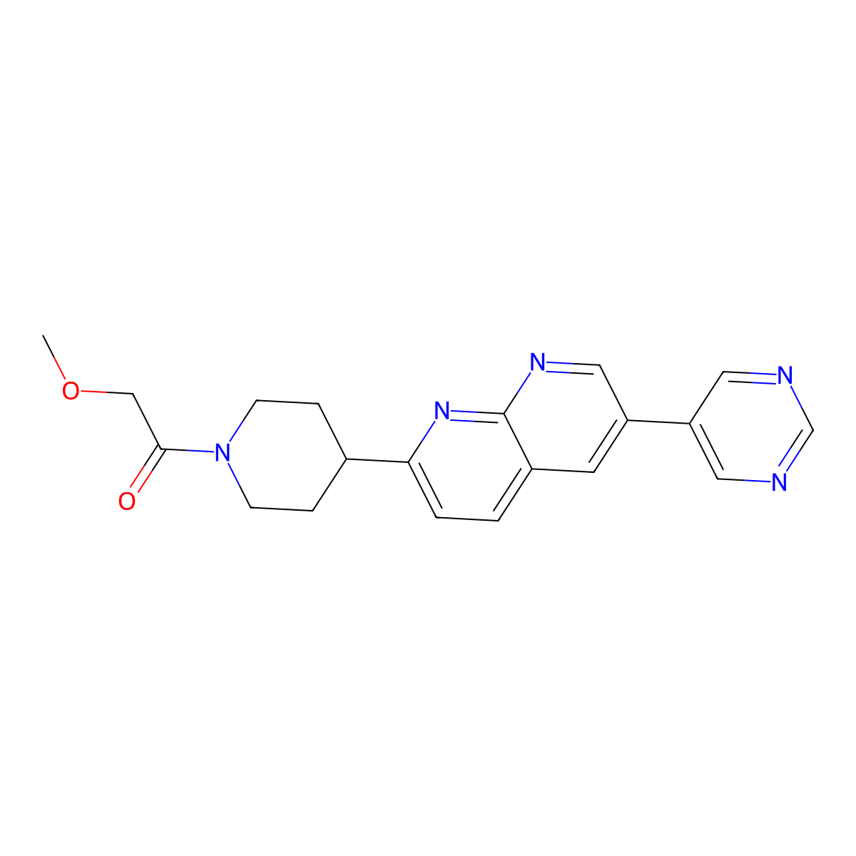 2-Methoxy-1-{4-[6-(pyrimidin-5-yl)-1,8-naphthyridin-2-yl]piperidin-1-yl}ethan-1-one molecular structure, CAS 2741937-23-3