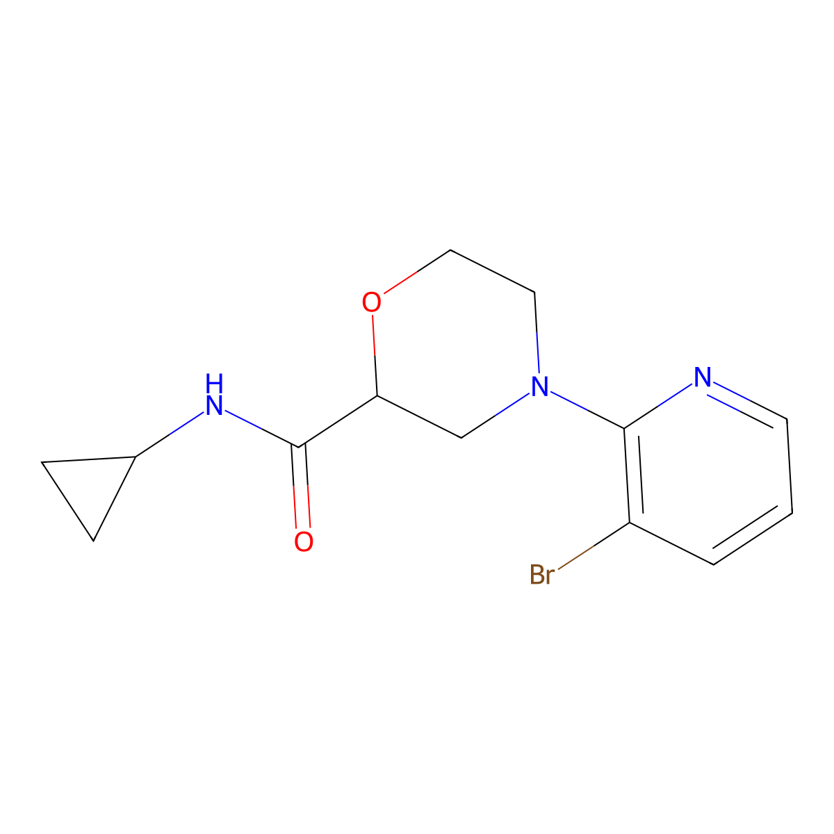 4-(3-bromopyridin-2-yl)-N-cyclopropylmorpholine-2-carboxamide molecular structure, CAS 2741937-25-5