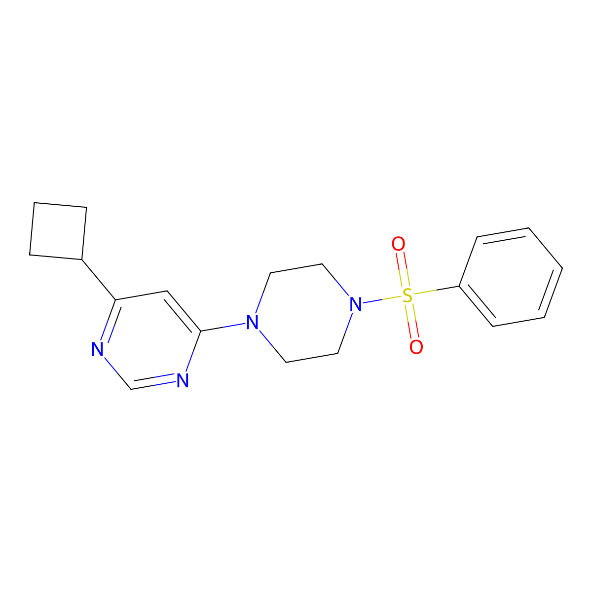 4-[4-(Benzenesulfonyl)piperazin-1-yl]-6-cyclobutylpyrimidine molecular structure, CAS 2741937-26-6
