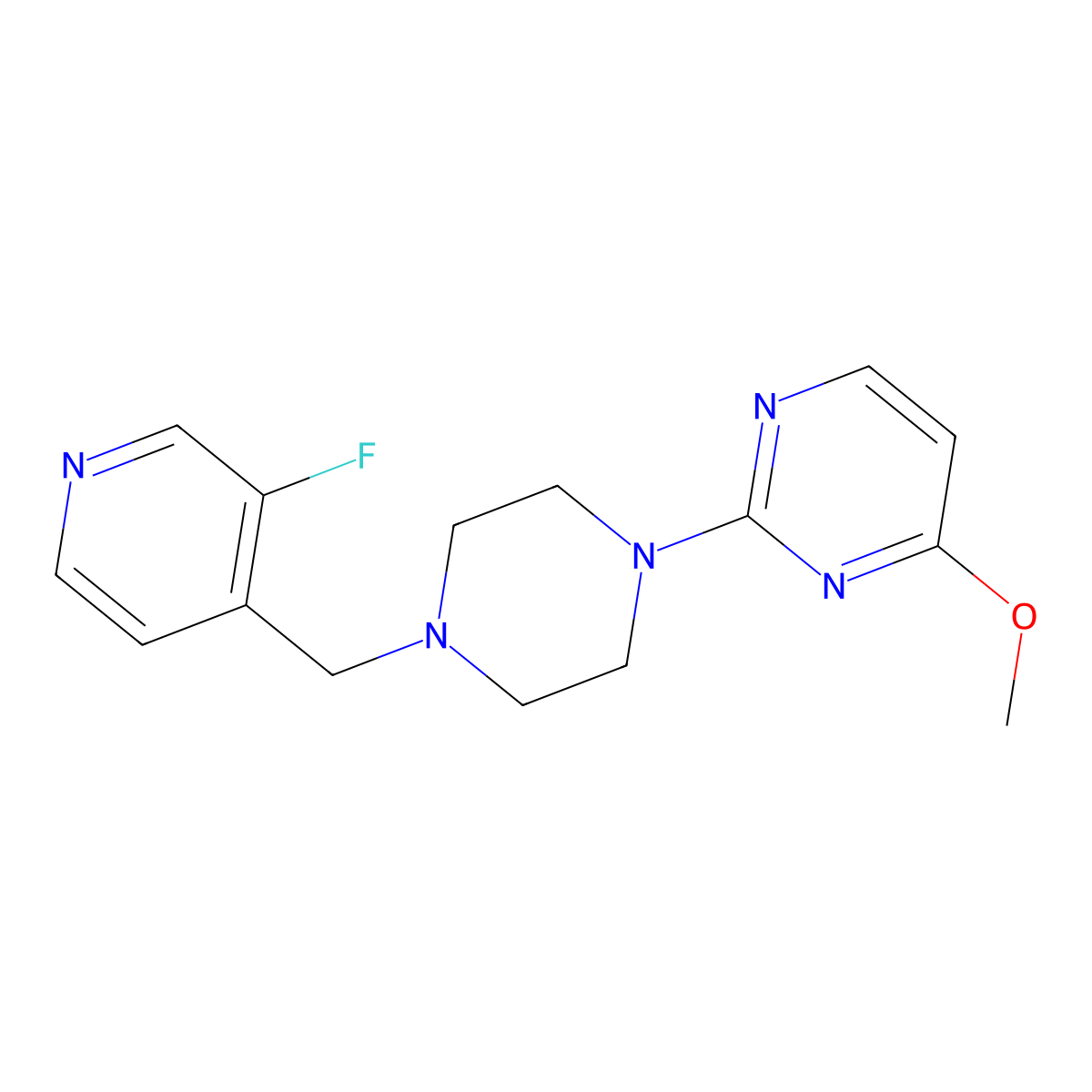 2-{4-[(3-Fluoropyridin-4-yl)methyl]piperazin-1-yl}-4-methoxypyrimidine molecular structure, CAS 2741937-27-7