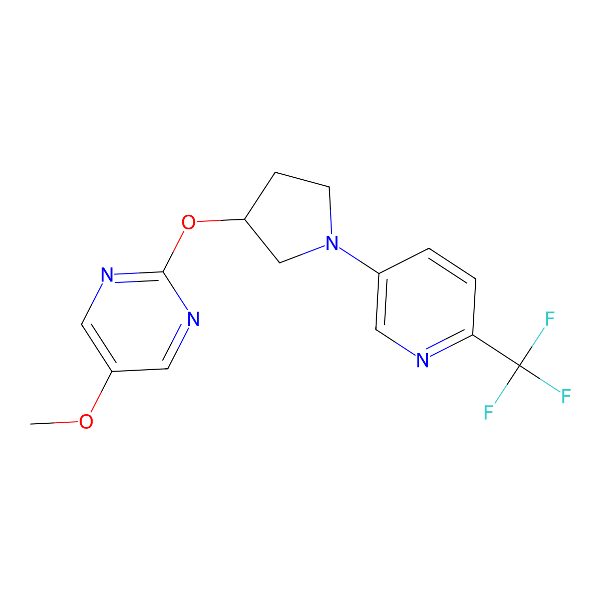 5-Methoxy-2-({1-[6-(trifluoromethyl)pyridin-3-yl]pyrrolidin-3-yl}oxy)pyrimidine molecular structure, CAS 2741937-32-4