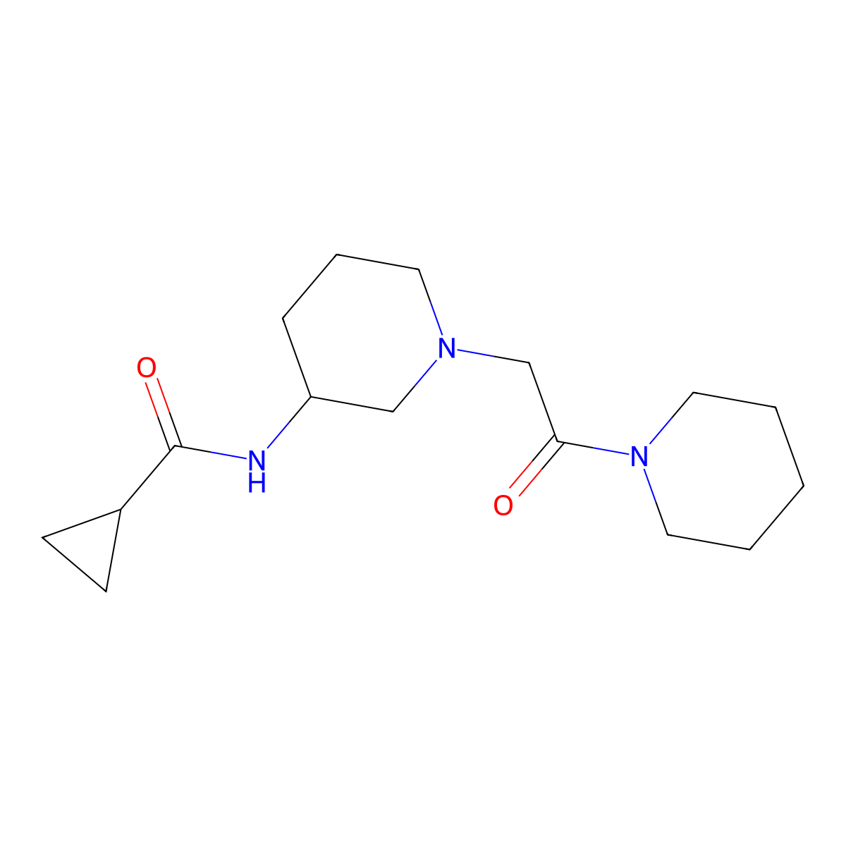 N-{1-[2-oxo-2-(piperidin-1-yl)ethyl]piperidin-3-yl}cyclopropanecarboxamide molecular structure, CAS 2741937-34-6