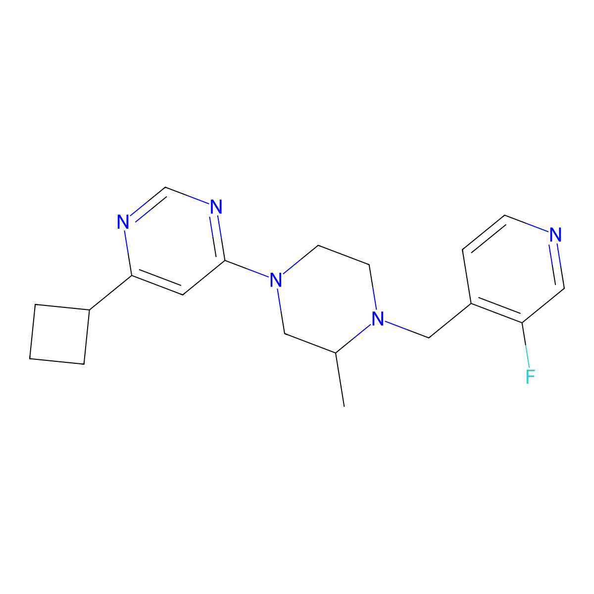 4-Cyclobutyl-6-{4-[(3-fluoropyridin-4-yl)methyl]-3-methylpiperazin-1-yl}pyrimidine molecular structure, CAS 2741937-38-0