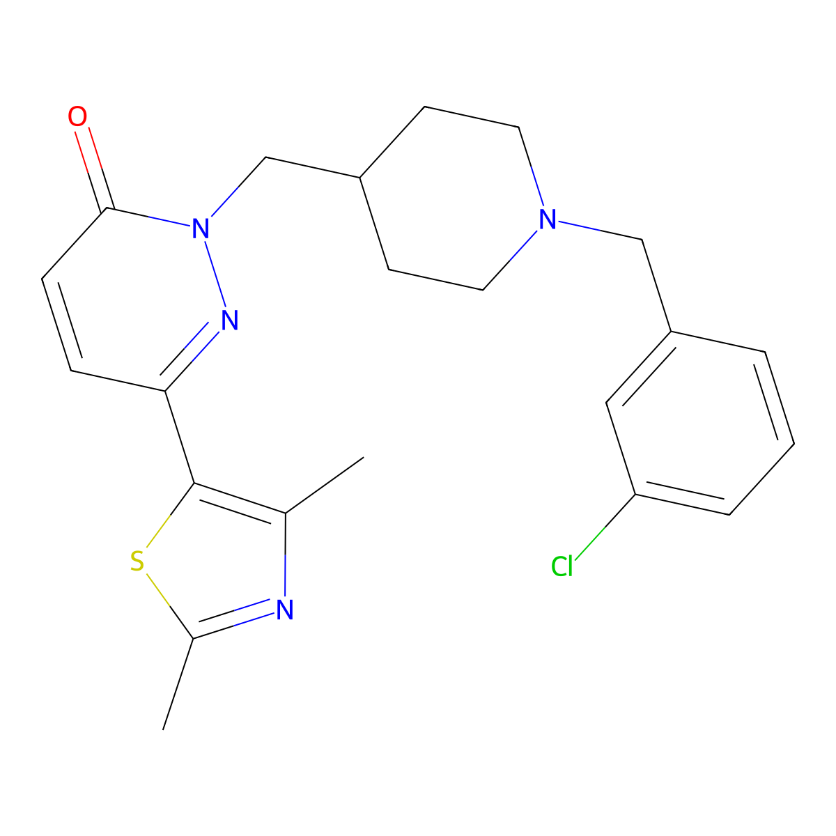 2-({1-[(3-Chlorophenyl)methyl]piperidin-4-yl}methyl)-6-(2,4-dimethyl-1,3-thiazol-5-yl)-2,3-dihydropyridazin-3-one molecular structure, CAS 2741937-41-5