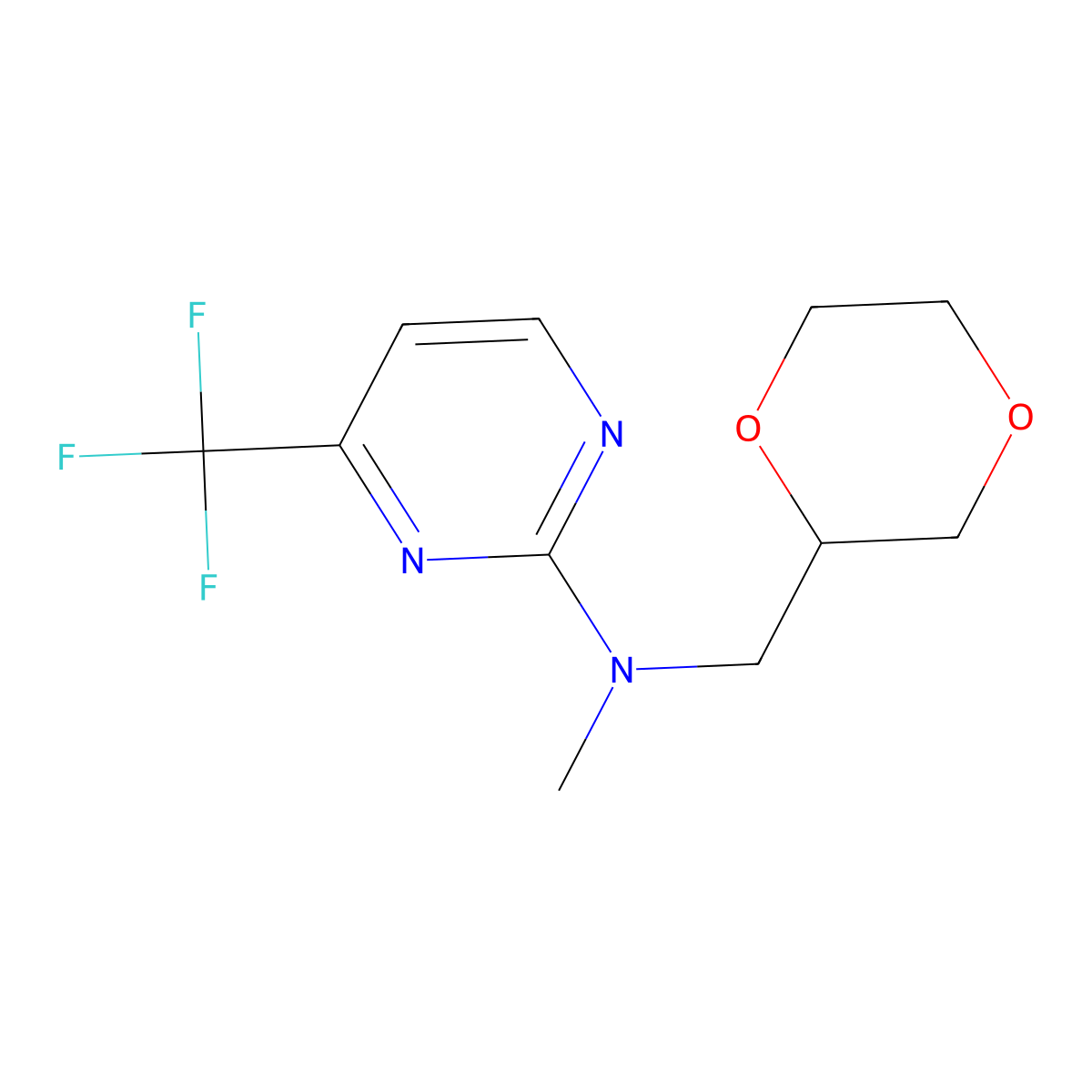 N-[(1,4-dioxan-2-yl)methyl]-N-methyl-4-(trifluoromethyl)pyrimidin-2-amine molecular structure, CAS 2741937-45-9