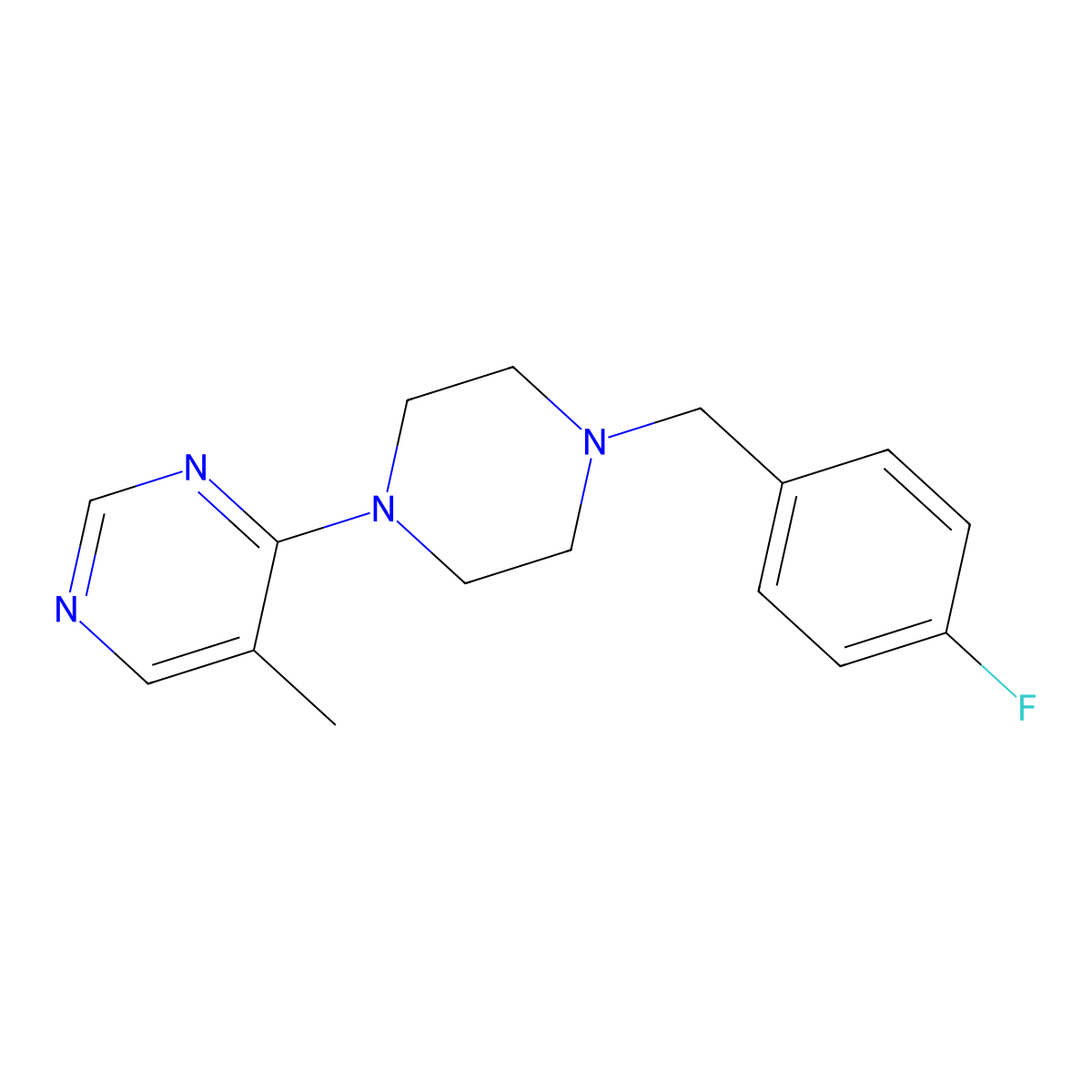 4-{4-[(4-Fluorophenyl)methyl]piperazin-1-yl}-5-methylpyrimidine molecular structure, CAS 2741937-47-1