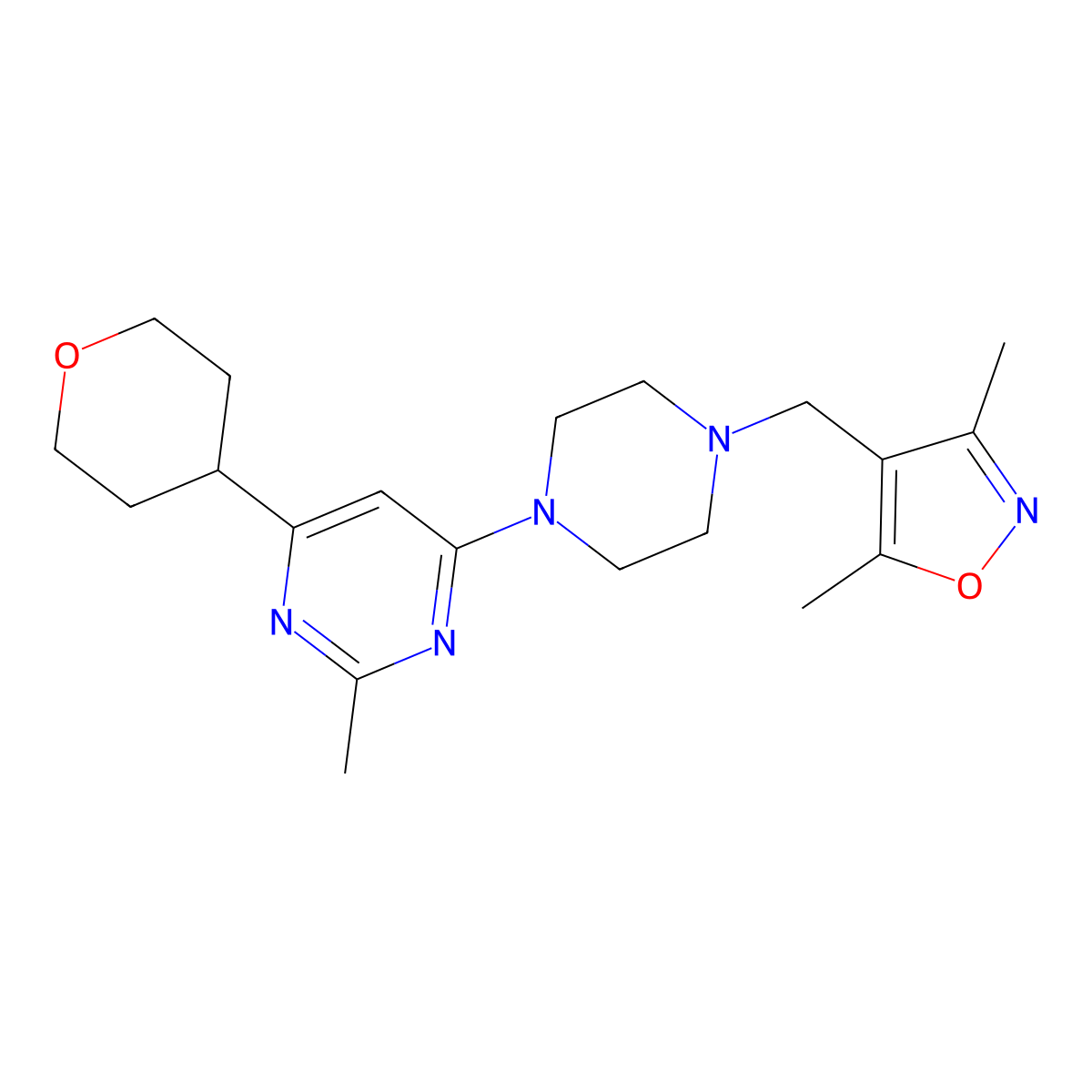 4-{4-[(3,5-Dimethyl-1,2-oxazol-4-yl)methyl]piperazin-1-yl}-2-methyl-6-(oxan-4-yl)pyrimidine molecular structure, CAS 2741937-48-2