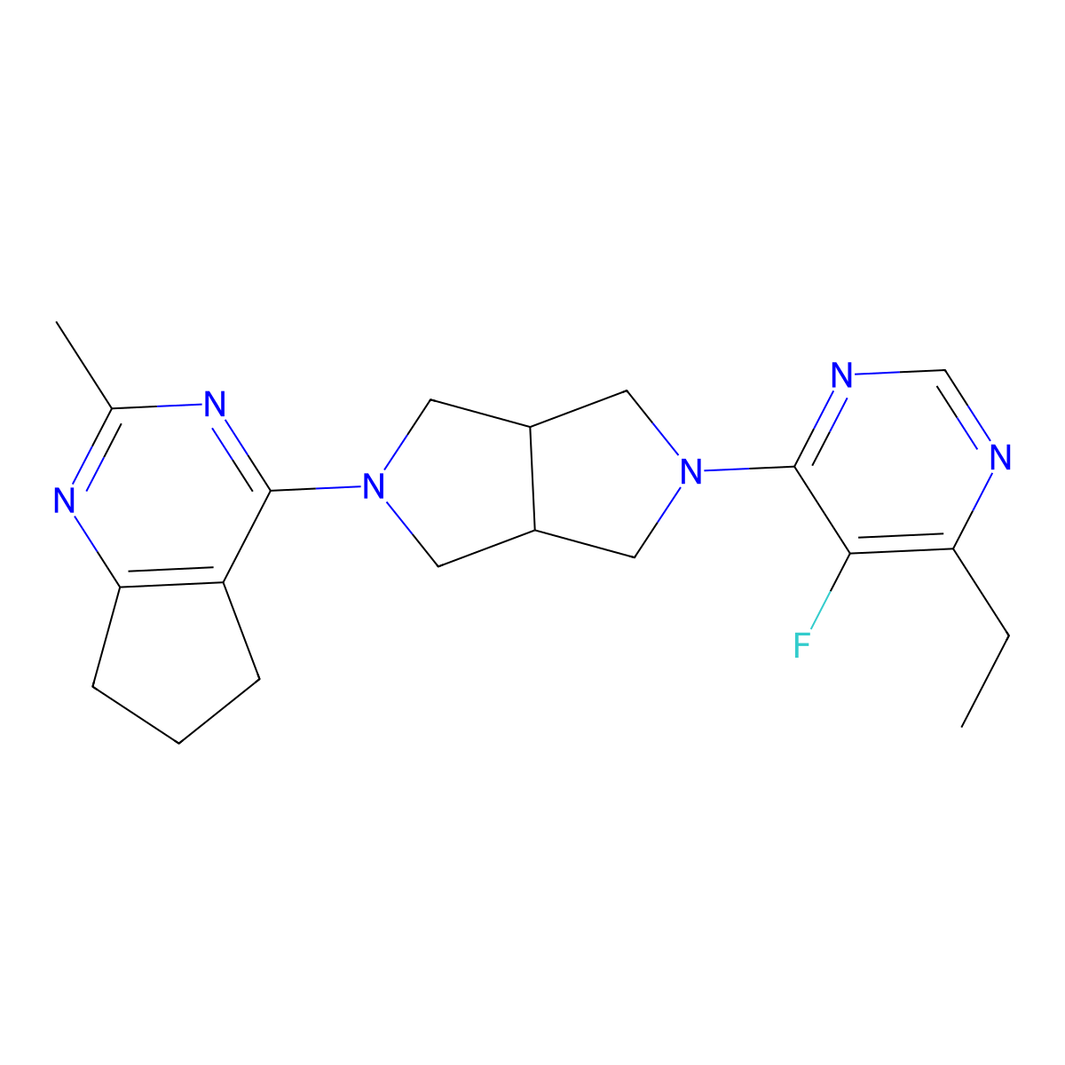 4-ethyl-5-fluoro-6-(5-{2-methyl-5H,6H,7H-cyclopenta[d]pyrimidin-4-yl}-octahydropyrrolo[3,4-c]pyrrol-2-yl)pyrimidine molecular structure, CAS 2741937-54-0
