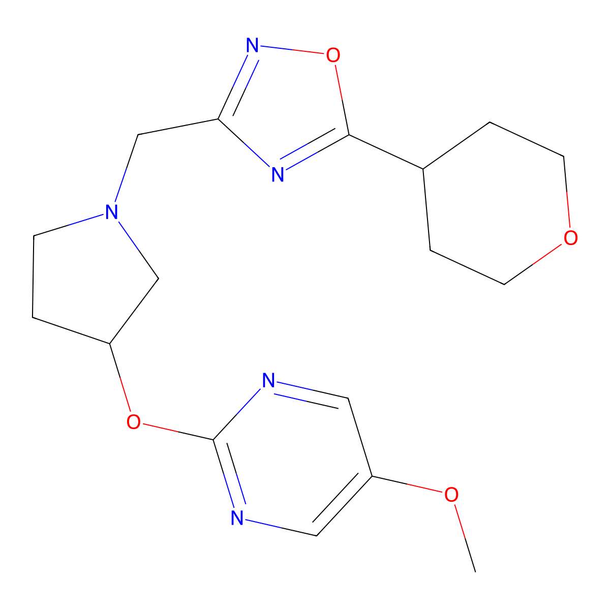5-Methoxy-2-[(1-{[5-(oxan-4-yl)-1,2,4-oxadiazol-3-yl]methyl}pyrrolidin-3-yl)oxy]pyrimidine molecular structure, CAS 2741937-55-1