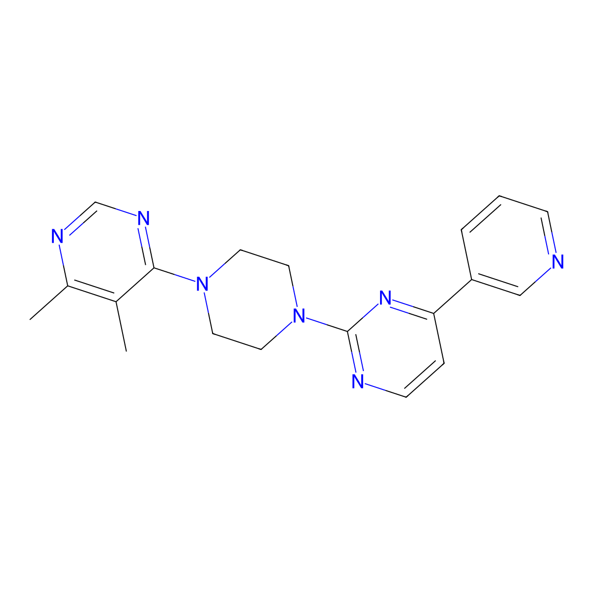 4,5-Dimethyl-6-{4-[4-(pyridin-3-yl)pyrimidin-2-yl]piperazin-1-yl}pyrimidine molecular structure, CAS 2741937-60-8