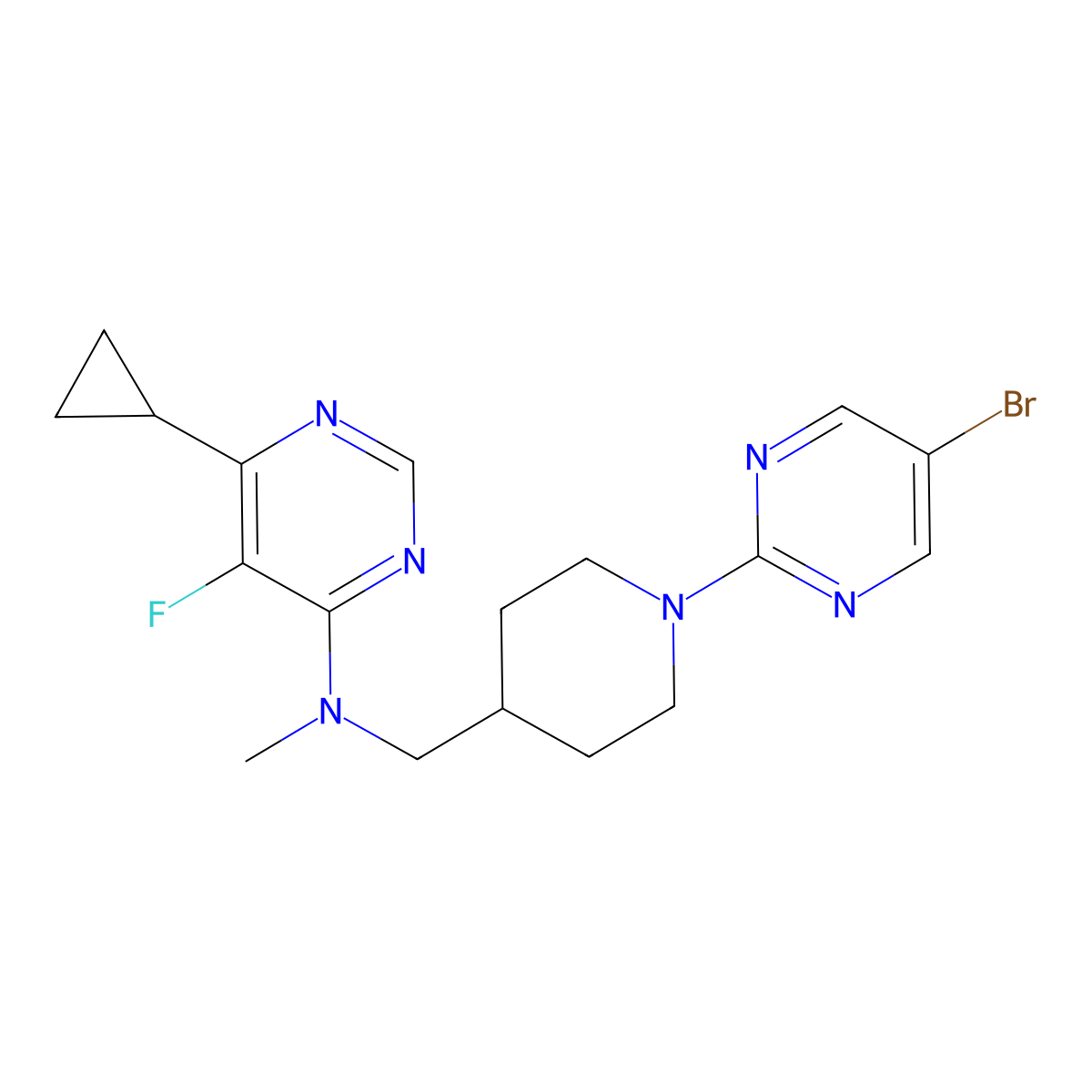 N-{[1-(5-bromopyrimidin-2-yl)piperidin-4-yl]methyl}-6-cyclopropyl-5-fluoro-N-methylpyrimidin-4-amine molecular structure, CAS 2741937-61-9