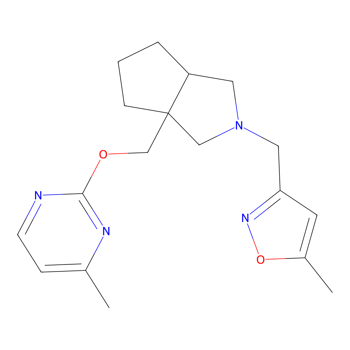 4-Methyl-2-({2-[(5-methyl-1,2-oxazol-3-yl)methyl]-octahydrocyclopenta[c]pyrrol-3a-yl}methoxy)pyrimidine molecular structure, CAS 2741937-63-1