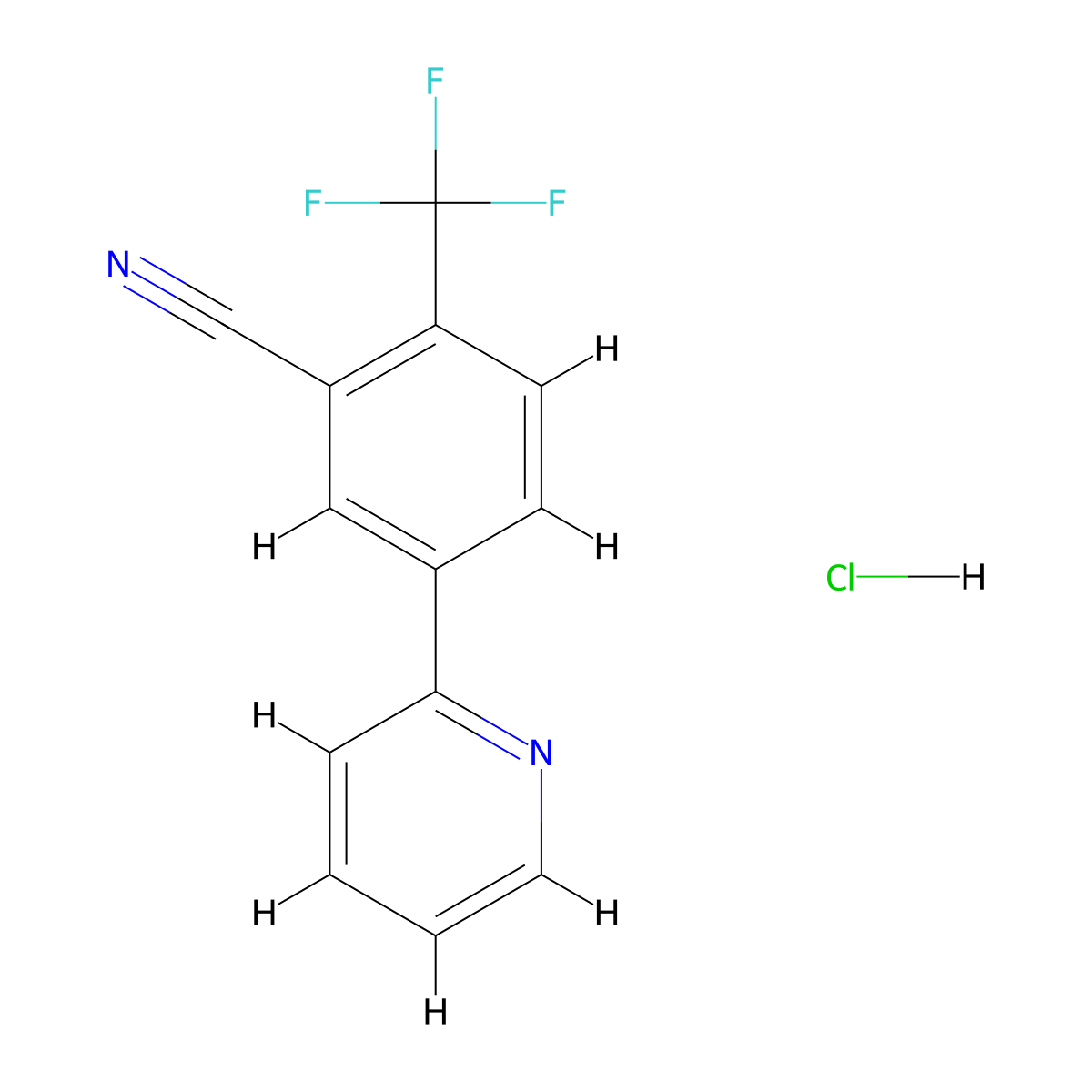 5-(Pyridin-2-yl)-2-(trifluoromethyl)benzonitrile hydrochloride molecular structure, CAS 2741937-67-5