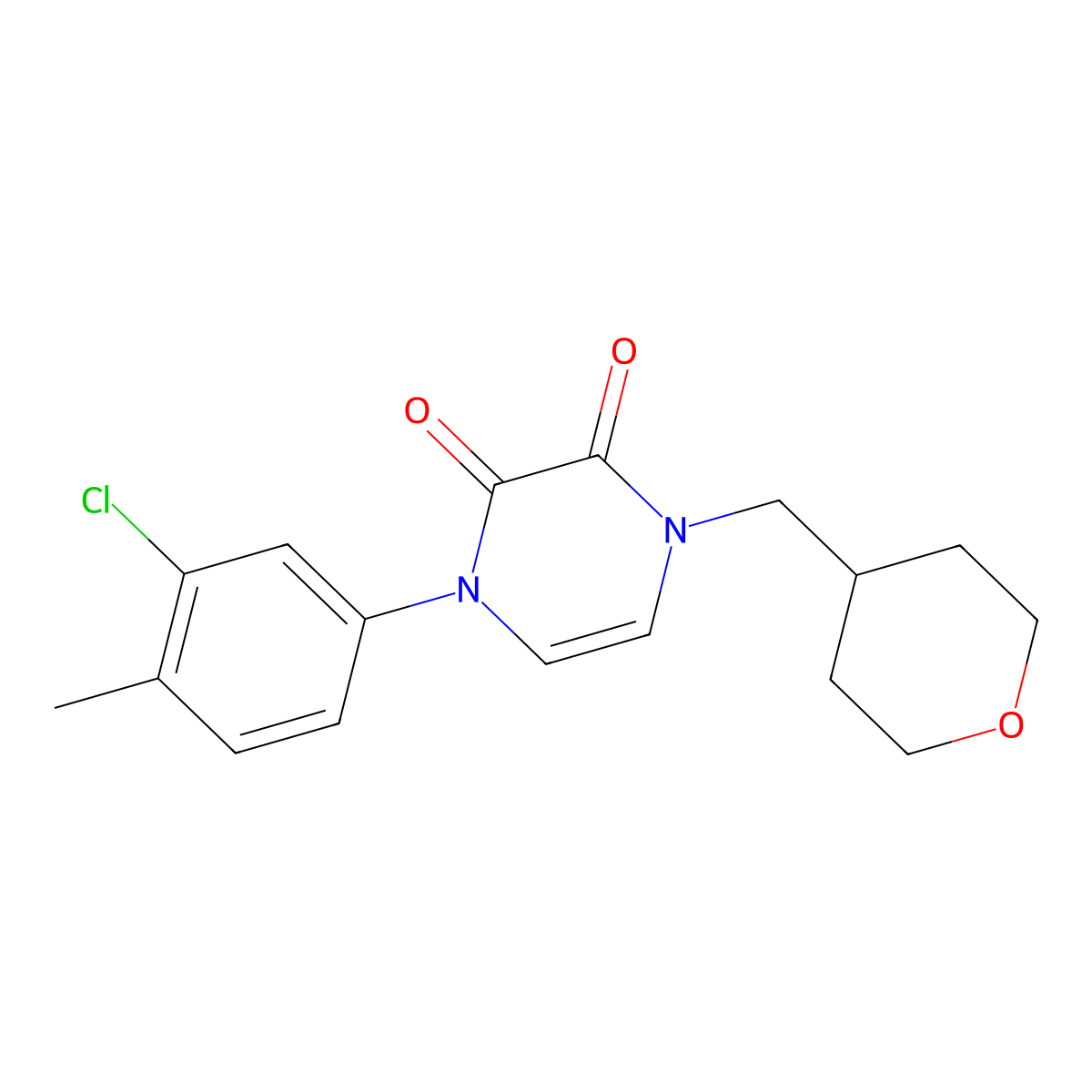 1-(3-Chloro-4-methylphenyl)-4-[(oxan-4-yl)methyl]-1,2,3,4-tetrahydropyrazine-2,3-dione molecular structure, CAS 2741937-71-1