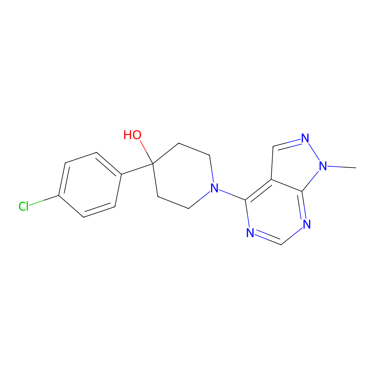 4-(4-chlorophenyl)-1-{1-methyl-1H-pyrazolo[3,4-d]pyrimidin-4-yl}piperidin-4-ol molecular structure, CAS 2741937-78-8