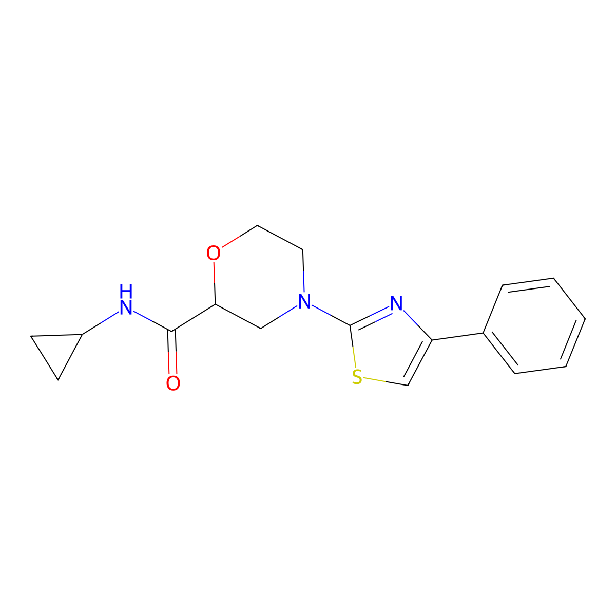 N-cyclopropyl-4-(4-phenyl-1,3-thiazol-2-yl)morpholine-2-carboxamide molecular structure, CAS 2741937-85-7